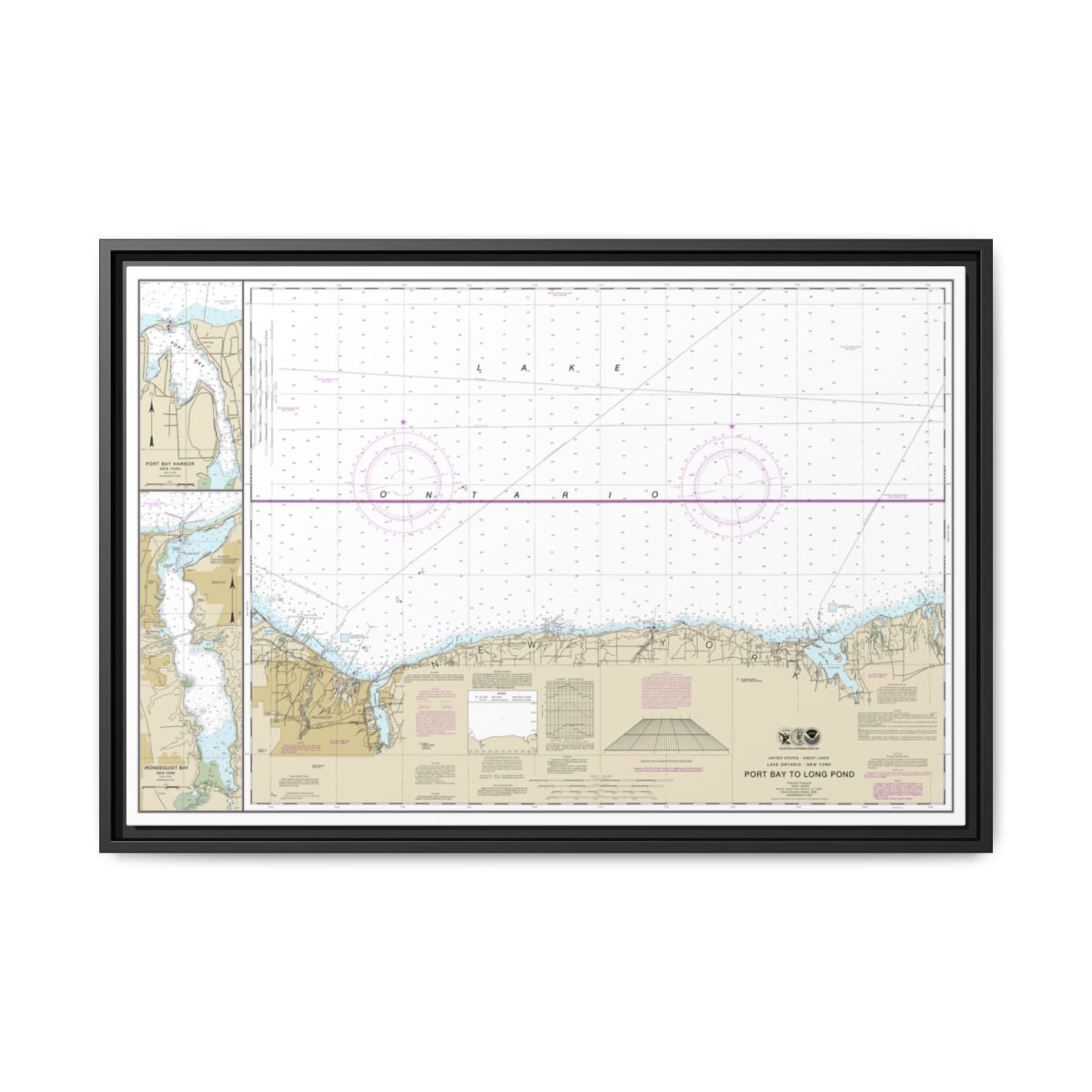 Chart 14804 Port Bay to Long Pond;Port Bay Harbor;Irondequoit Bay - NOAA Nautical Chart Floating Frame Canvas | 30" x 20" | 36" x 24" | 48" x 32" - Black front