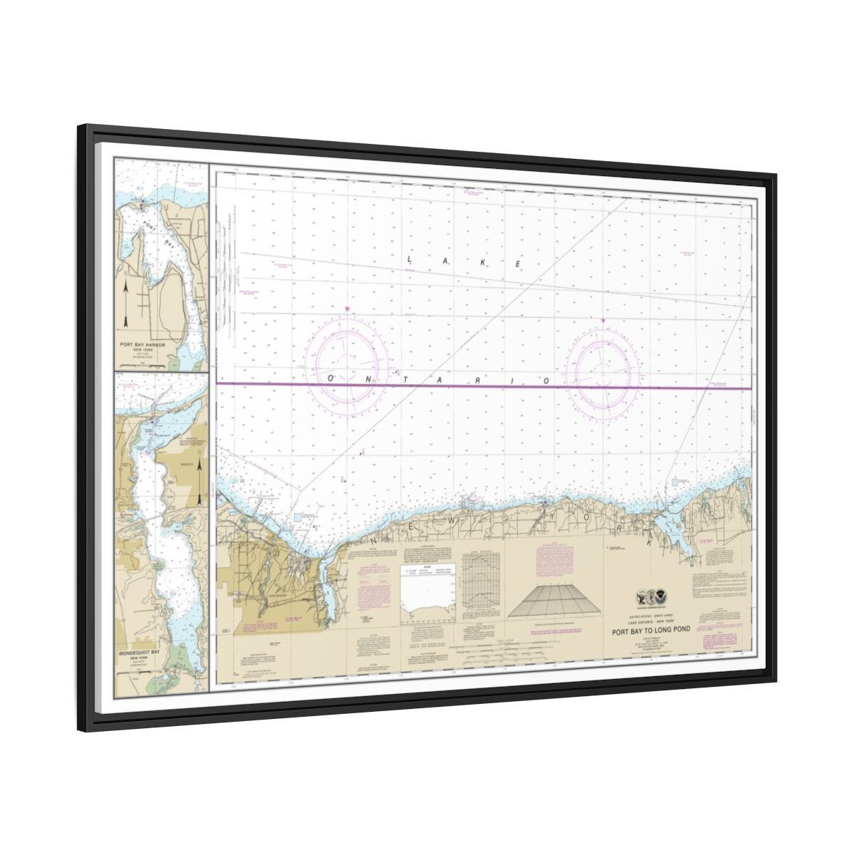 Chart 14804 Port Bay to Long Pond;Port Bay Harbor;Irondequoit Bay - NOAA Nautical Chart Floating Frame Canvas | 30" x 20" | 36" x 24" | 48" x 32" - Black side