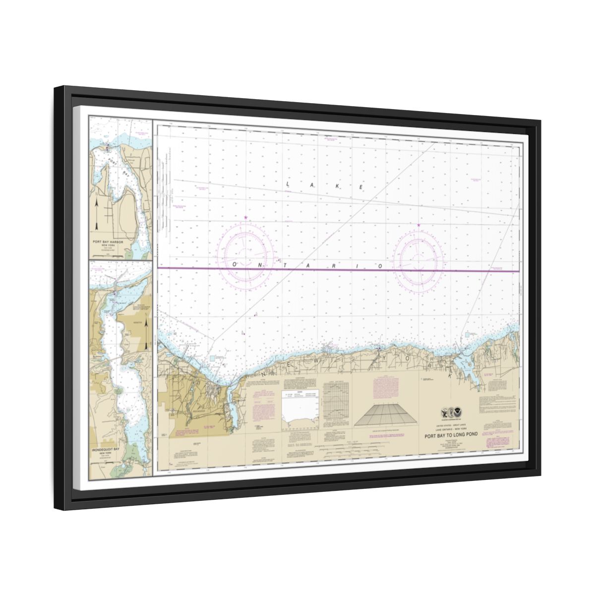 Chart 14804 Port Bay to Long Pond;Port Bay Harbor;Irondequoit Bay - NOAA Nautical Chart Floating Frame Canvas | 30" x 20" | 36" x 24" | 48" x 32" - Black side