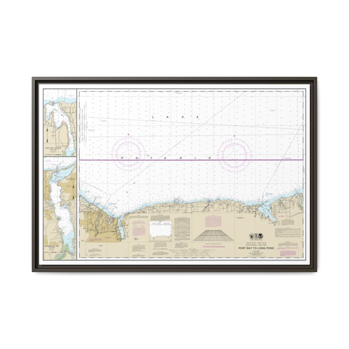 Chart 14804 Port Bay to Long Pond;Port Bay Harbor;Irondequoit Bay - NOAA Nautical Chart Floating Frame Canvas | 30" x 20" | 36" x 24" | 48" x 32" - Espresso front