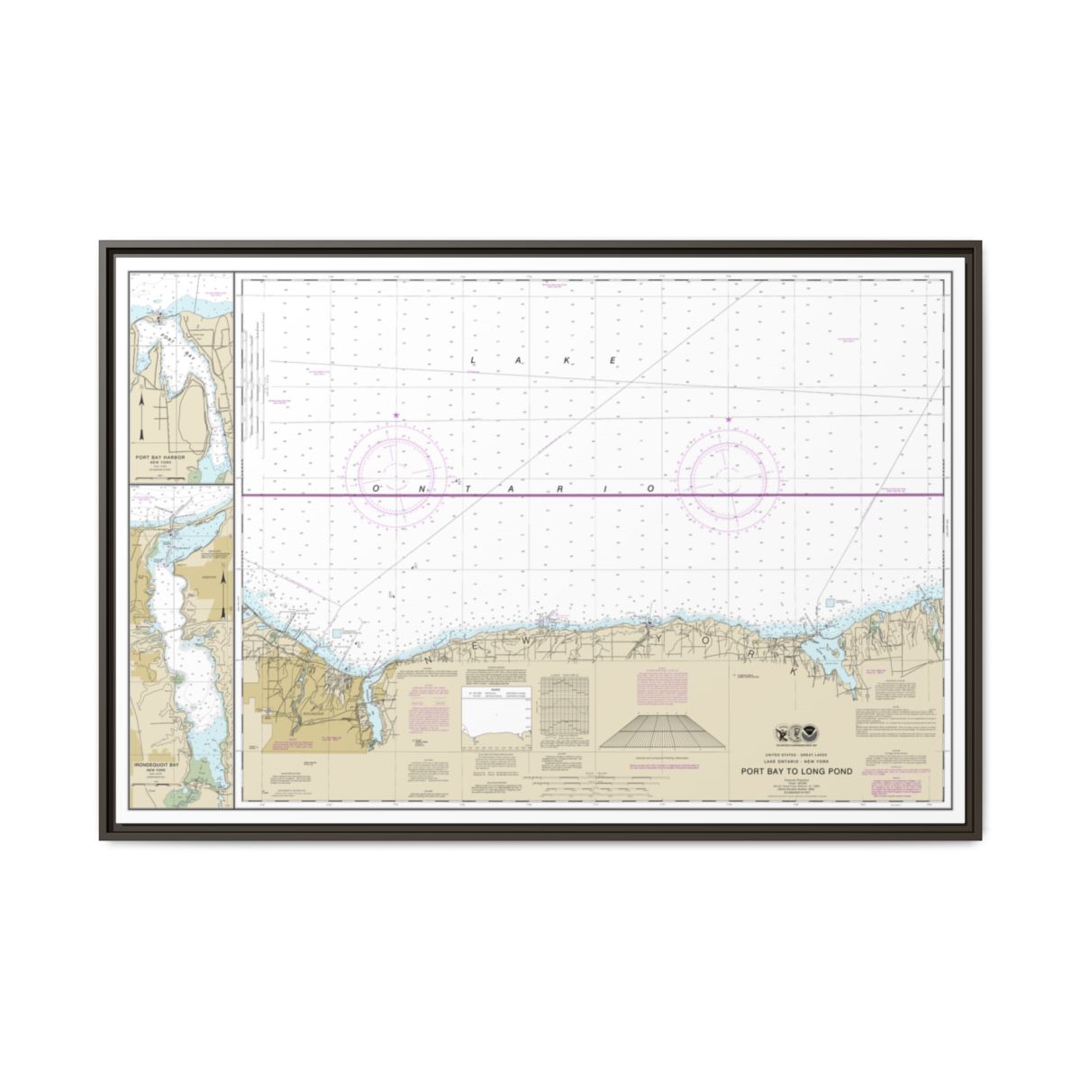 Chart 14804 Port Bay to Long Pond;Port Bay Harbor;Irondequoit Bay - NOAA Nautical Chart Floating Frame Canvas | 30" x 20" | 36" x 24" | 48" x 32" - Espresso front