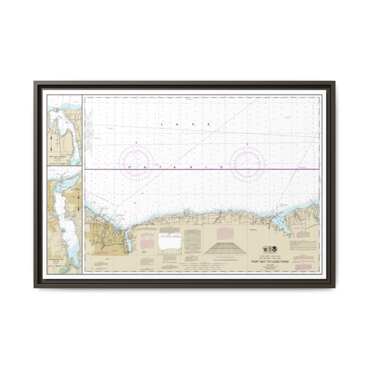 Chart 14804 Port Bay to Long Pond;Port Bay Harbor;Irondequoit Bay - NOAA Nautical Chart Floating Frame Canvas | 30" x 20" | 36" x 24" | 48" x 32" - Espresso front