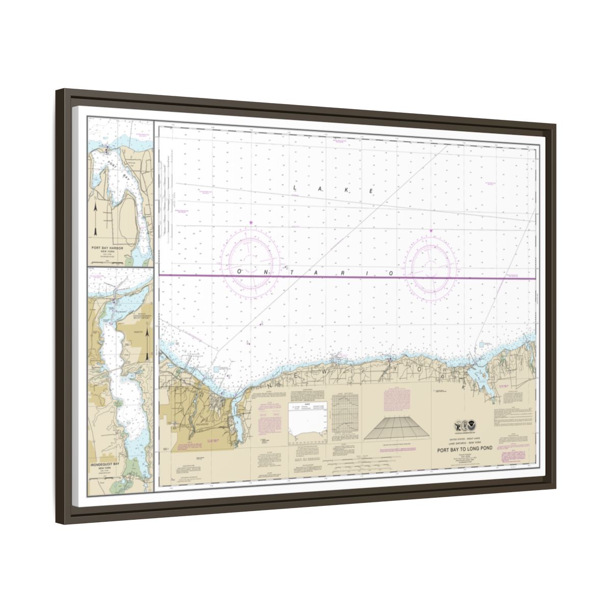 Chart 14804 Port Bay to Long Pond;Port Bay Harbor;Irondequoit Bay - NOAA Nautical Chart Floating Frame Canvas | 30" x 20" | 36" x 24" | 48" x 32" - Espresso side