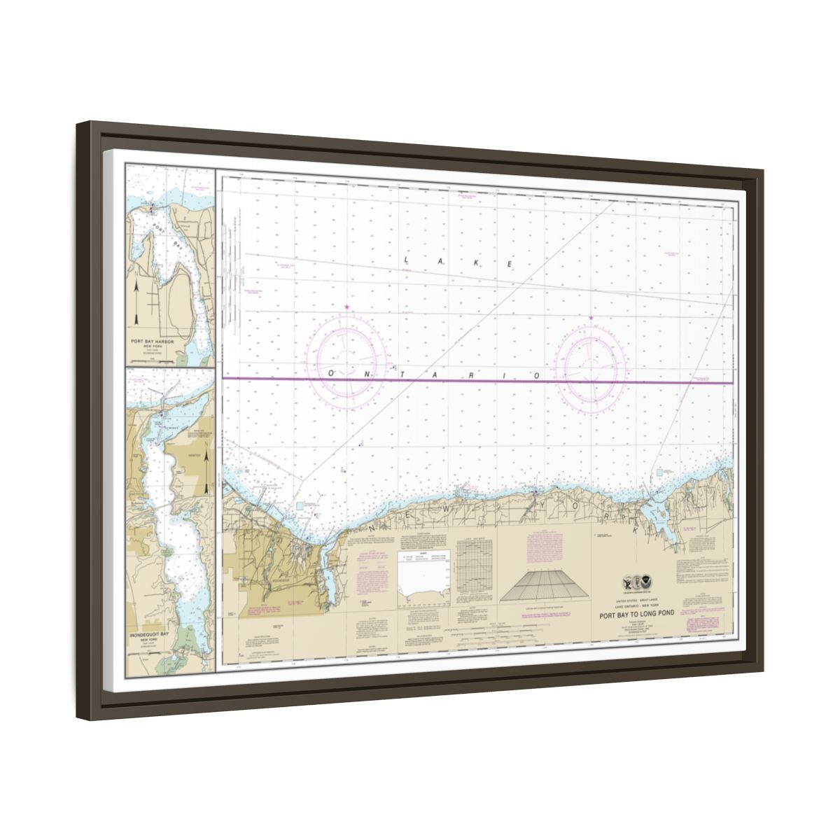 Chart 14804 Port Bay to Long Pond;Port Bay Harbor;Irondequoit Bay - NOAA Nautical Chart Floating Frame Canvas | 30" x 20" | 36" x 24" | 48" x 32" - Espresso side