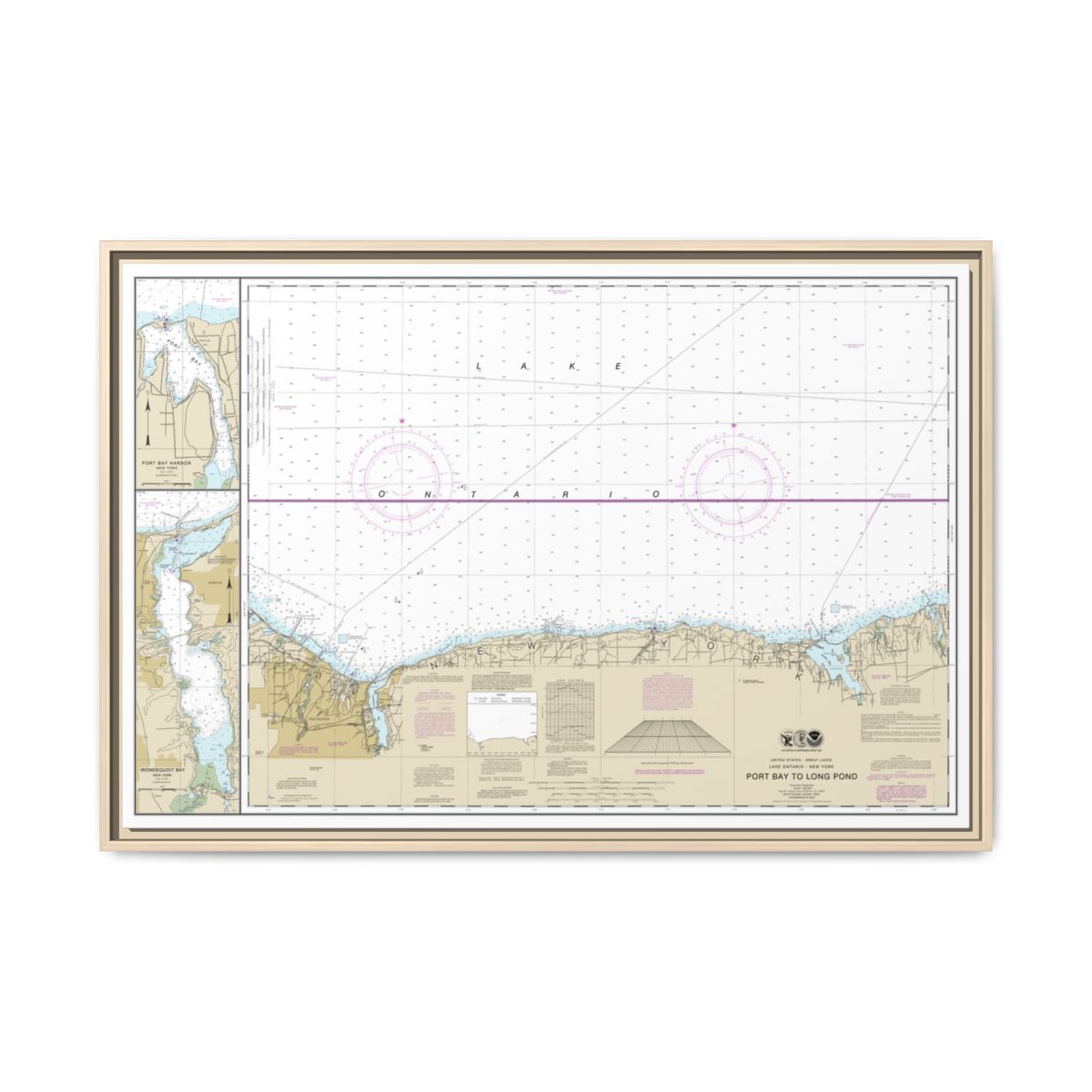 Chart 14804 Port Bay to Long Pond;Port Bay Harbor;Irondequoit Bay - NOAA Nautical Chart Floating Frame Canvas | 30" x 20" | 36" x 24" | 48" x 32" - Natural front