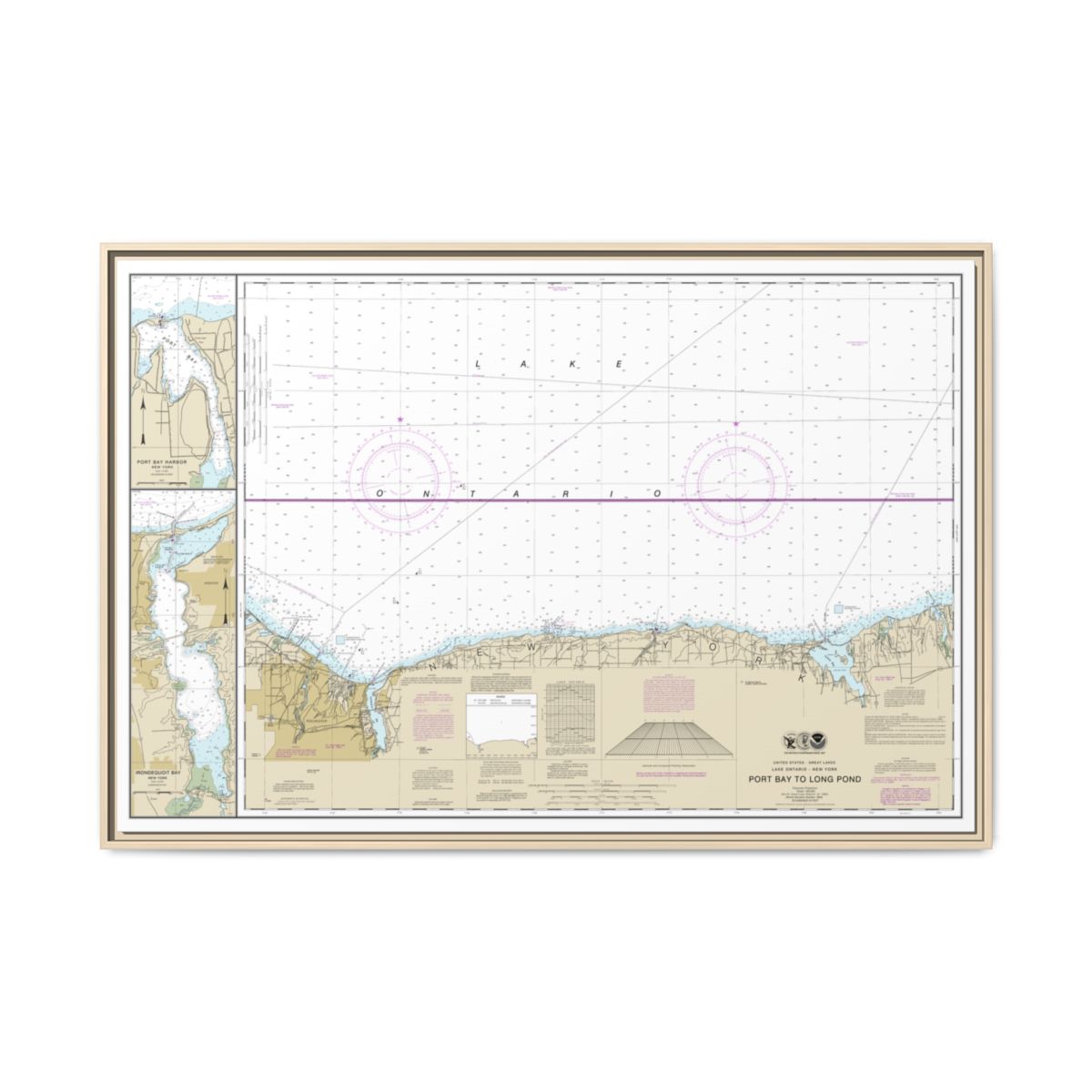 Chart 14804 Port Bay to Long Pond;Port Bay Harbor;Irondequoit Bay - NOAA Nautical Chart Floating Frame Canvas | 30" x 20" | 36" x 24" | 48" x 32" - Natural front