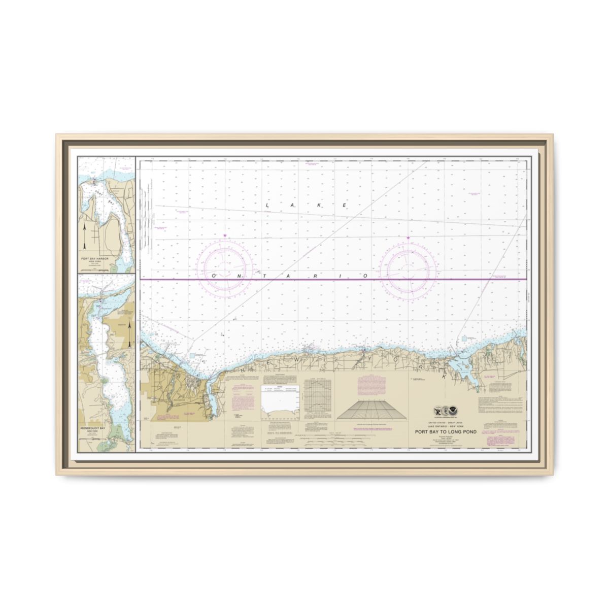 Chart 14804 Port Bay to Long Pond;Port Bay Harbor;Irondequoit Bay - NOAA Nautical Chart Floating Frame Canvas | 30" x 20" | 36" x 24" | 48" x 32" - Natural front