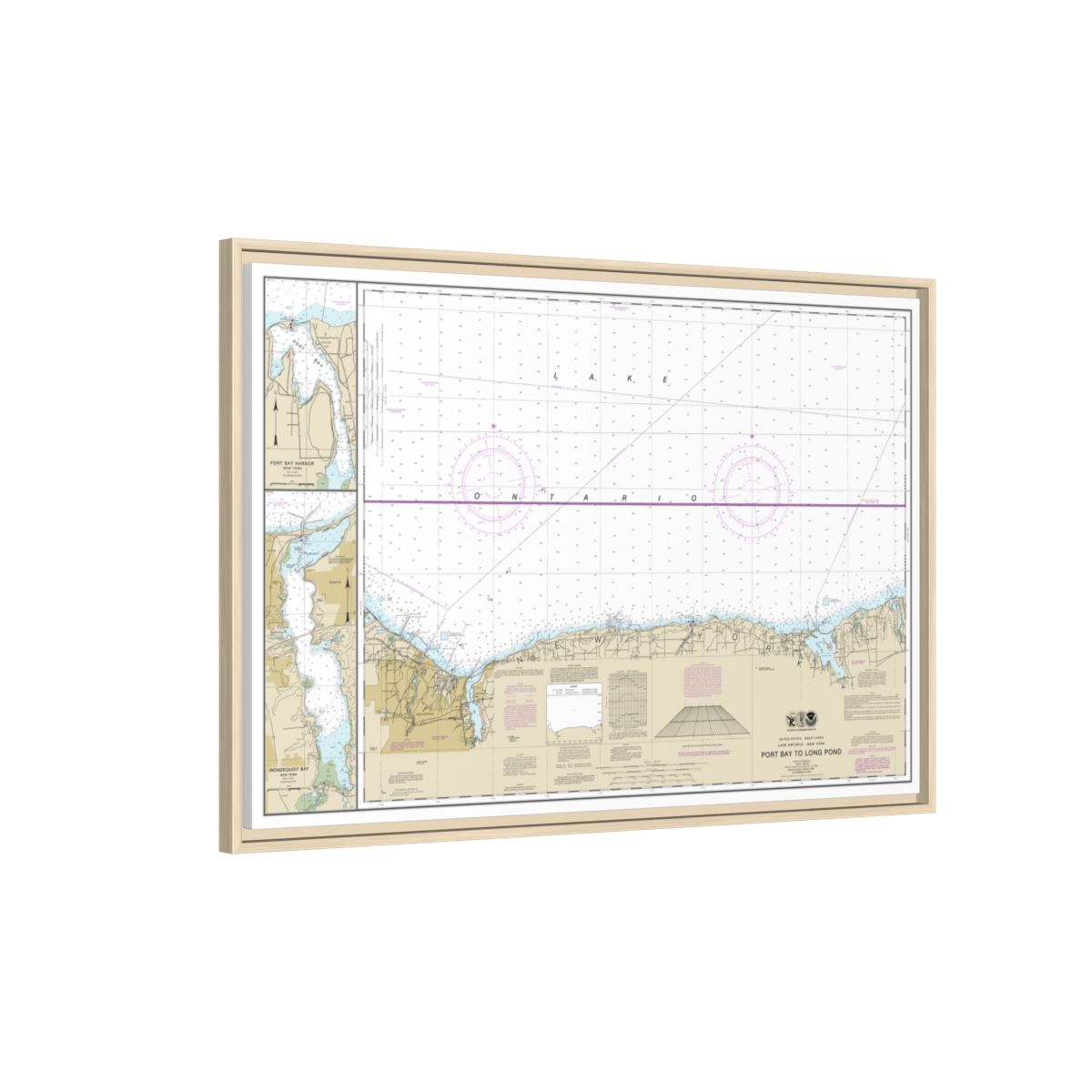 Chart 14804 Port Bay to Long Pond;Port Bay Harbor;Irondequoit Bay - NOAA Nautical Chart Floating Frame Canvas | 30" x 20" | 36" x 24" | 48" x 32" - Natural side