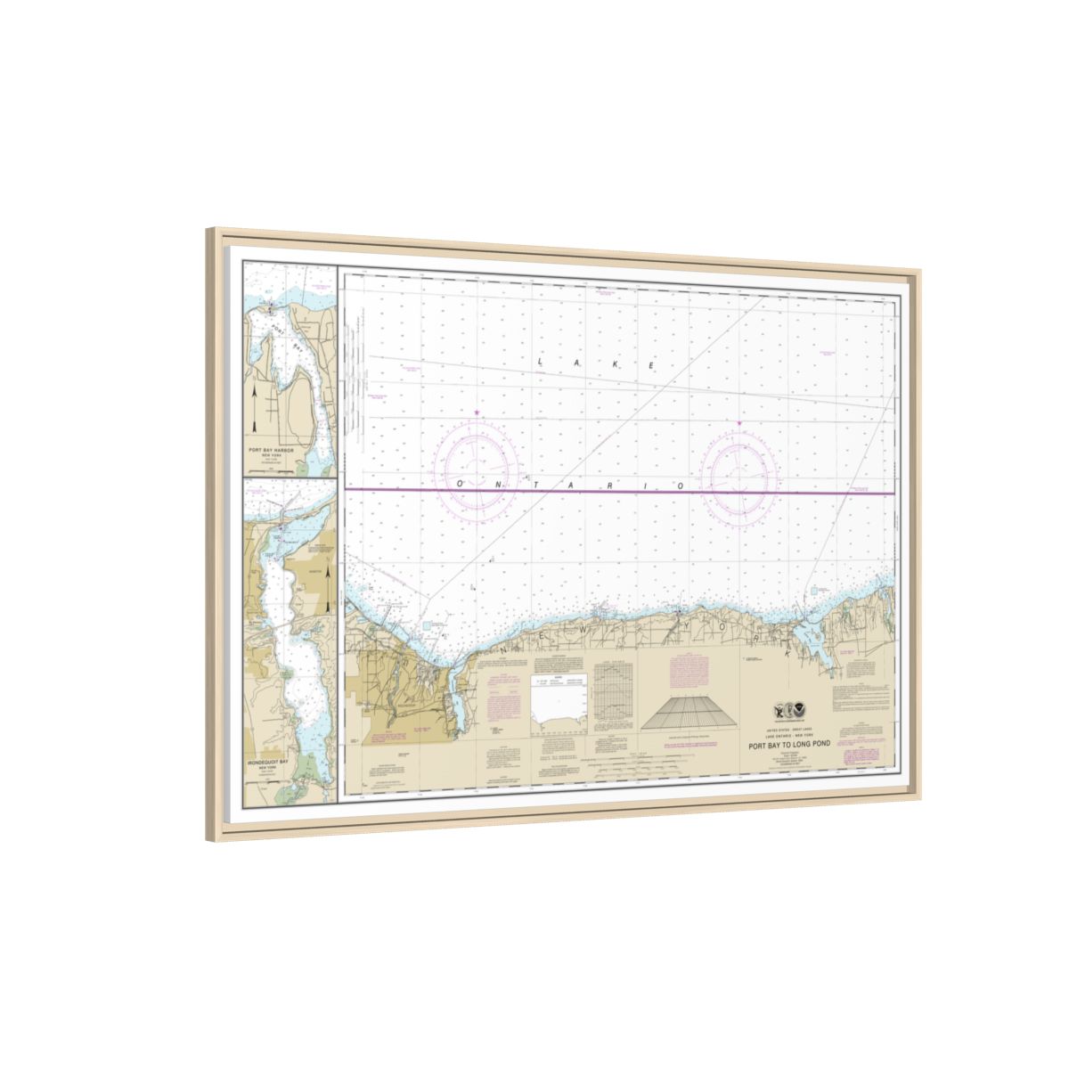 Chart 14804 Port Bay to Long Pond;Port Bay Harbor;Irondequoit Bay - NOAA Nautical Chart Floating Frame Canvas | 30" x 20" | 36" x 24" | 48" x 32" - Natural side