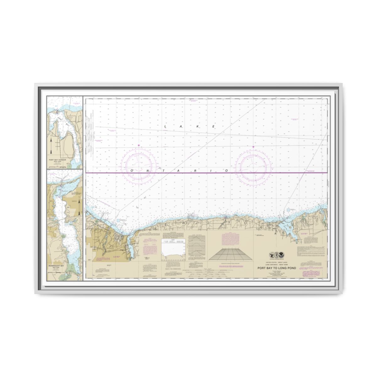 Chart 14804 Port Bay to Long Pond;Port Bay Harbor;Irondequoit Bay - NOAA Nautical Chart Floating Frame Canvas | 30" x 20" | 36" x 24" | 48" x 32" - White front