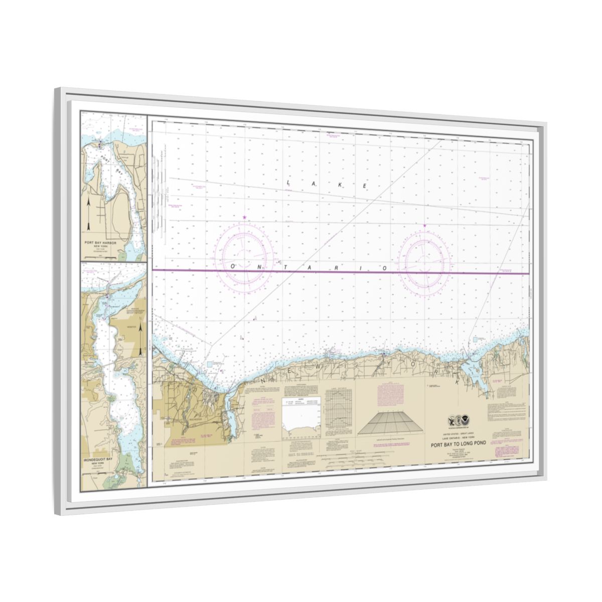 Chart 14804 Port Bay to Long Pond;Port Bay Harbor;Irondequoit Bay - NOAA Nautical Chart Floating Frame Canvas | 30" x 20" | 36" x 24" | 48" x 32" - White side