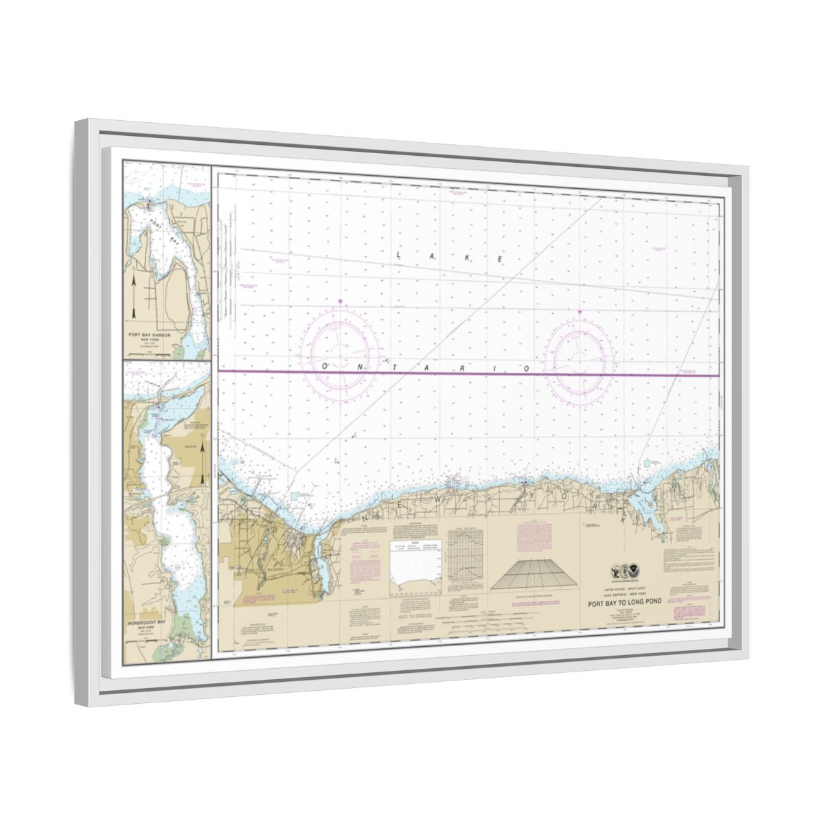 Chart 14804 Port Bay to Long Pond;Port Bay Harbor;Irondequoit Bay - NOAA Nautical Chart Floating Frame Canvas | 30" x 20" | 36" x 24" | 48" x 32" - White side