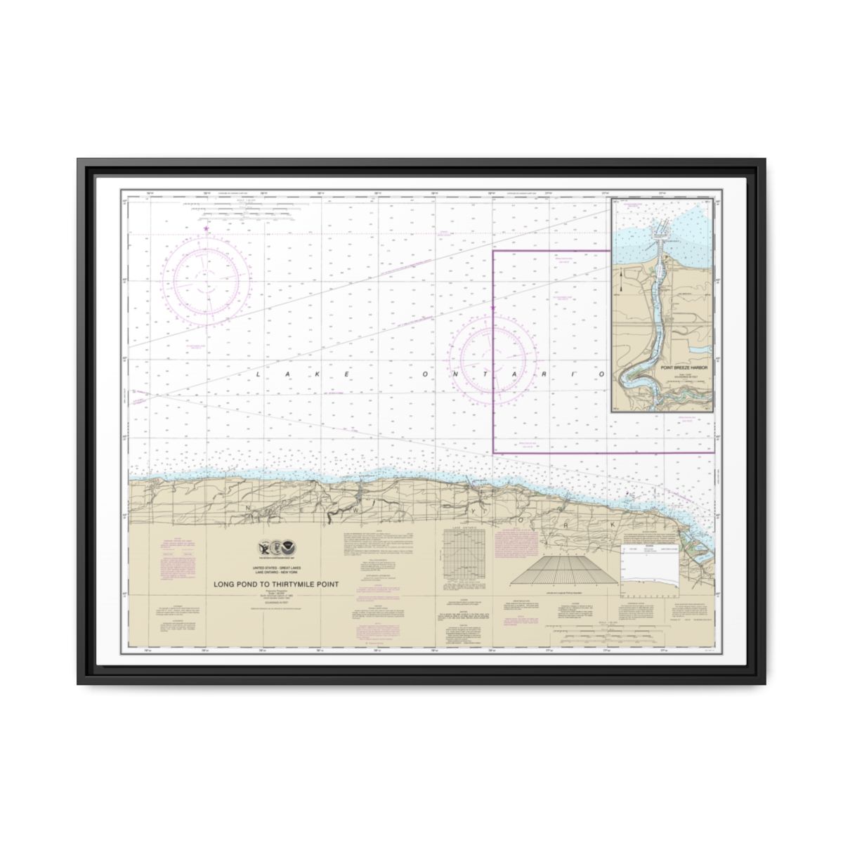Chart 14805 Long Pond to Thirtymile Point;Point Breeze Harbor - NOAA Nautical Chart Floating Frame Canvas | 32" x 24" | 40" x 30" - Black front