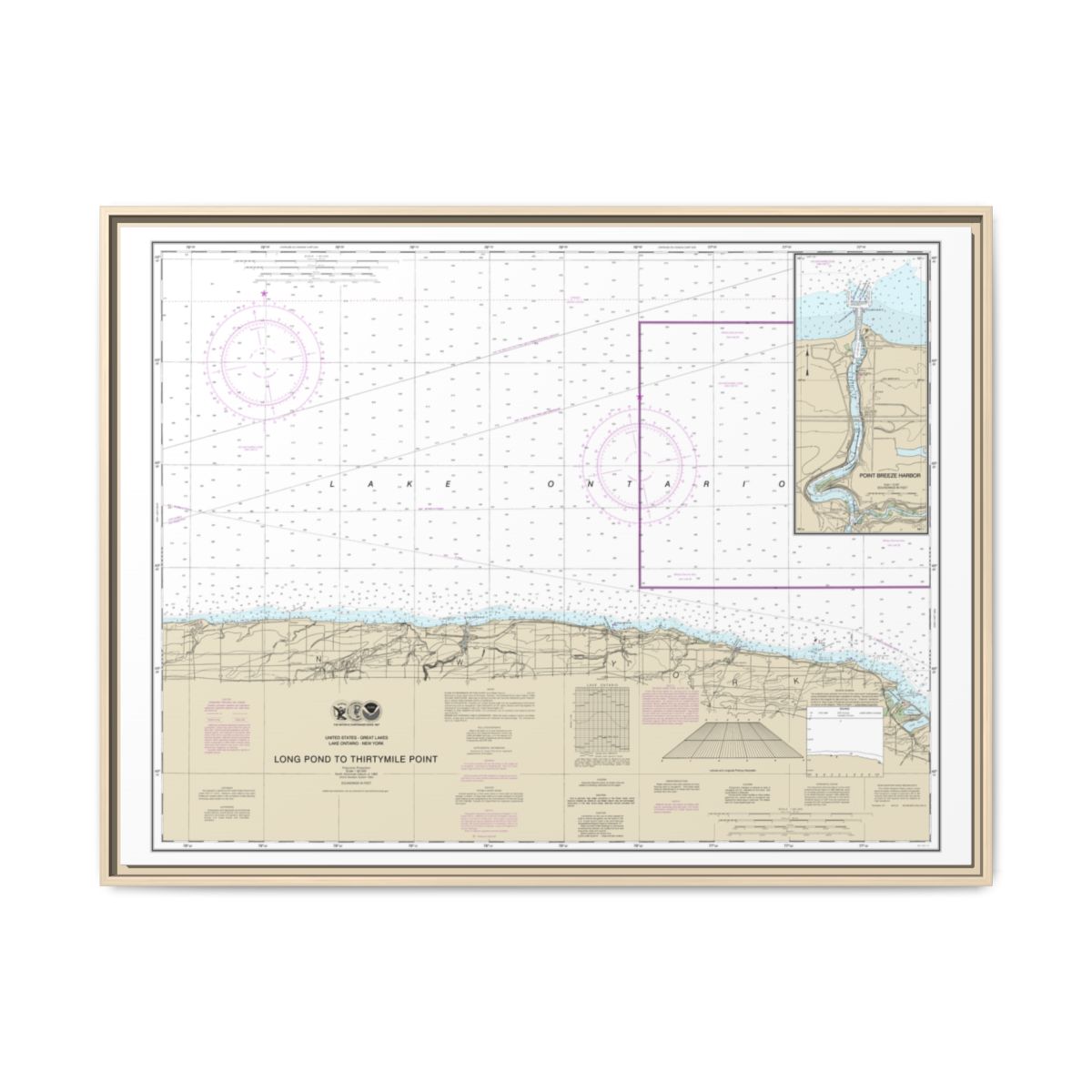 Chart 14805 Long Pond to Thirtymile Point;Point Breeze Harbor - NOAA Nautical Chart Floating Frame Canvas | 32" x 24" | 40" x 30" - Natural front