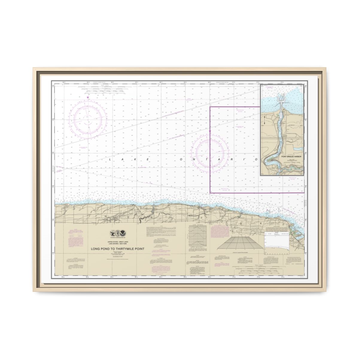 Chart 14805 Long Pond to Thirtymile Point;Point Breeze Harbor - NOAA Nautical Chart Floating Frame Canvas | 32" x 24" | 40" x 30" - Natural front
