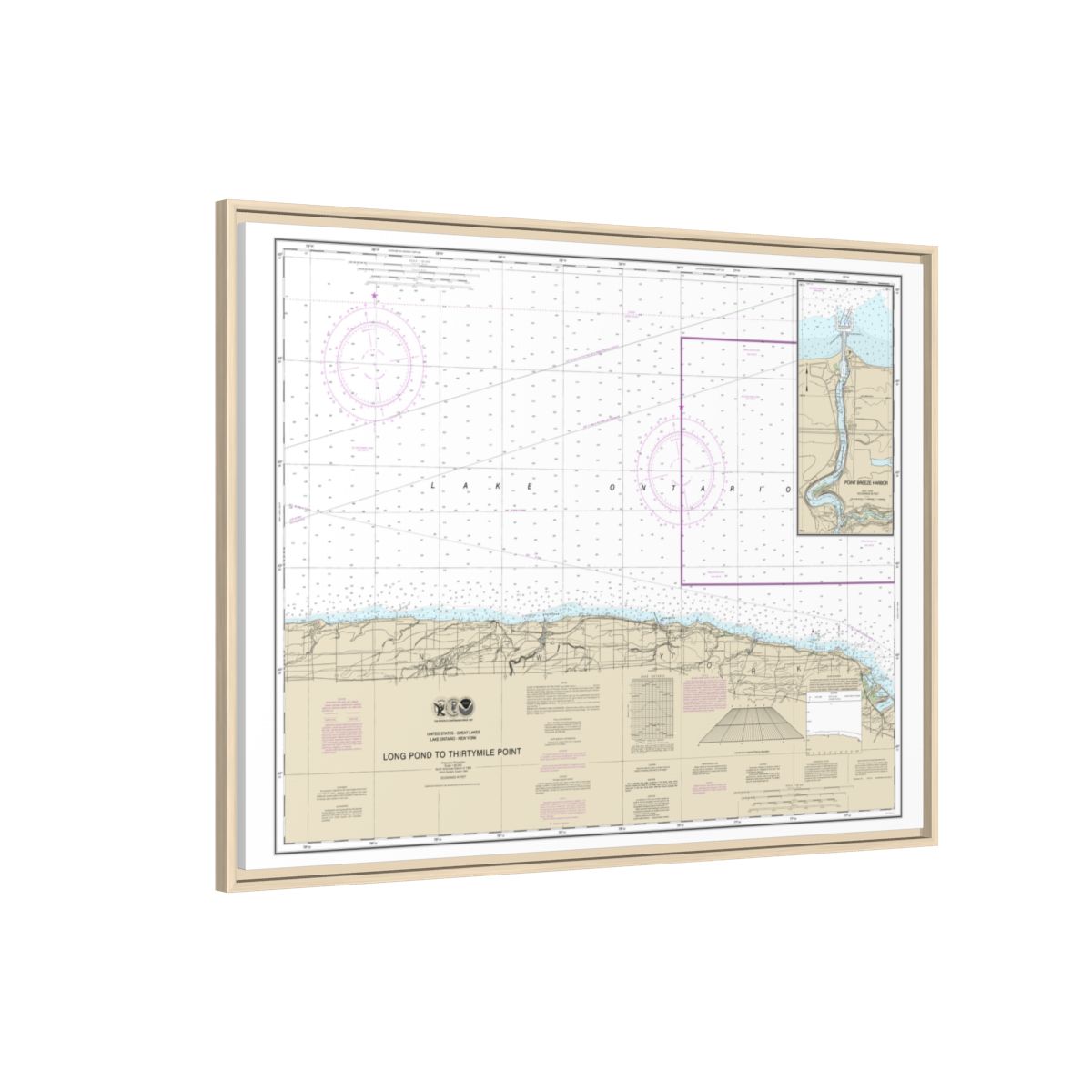 Chart 14805 Long Pond to Thirtymile Point;Point Breeze Harbor - NOAA Nautical Chart Floating Frame Canvas | 32" x 24" | 40" x 30" - Natural side