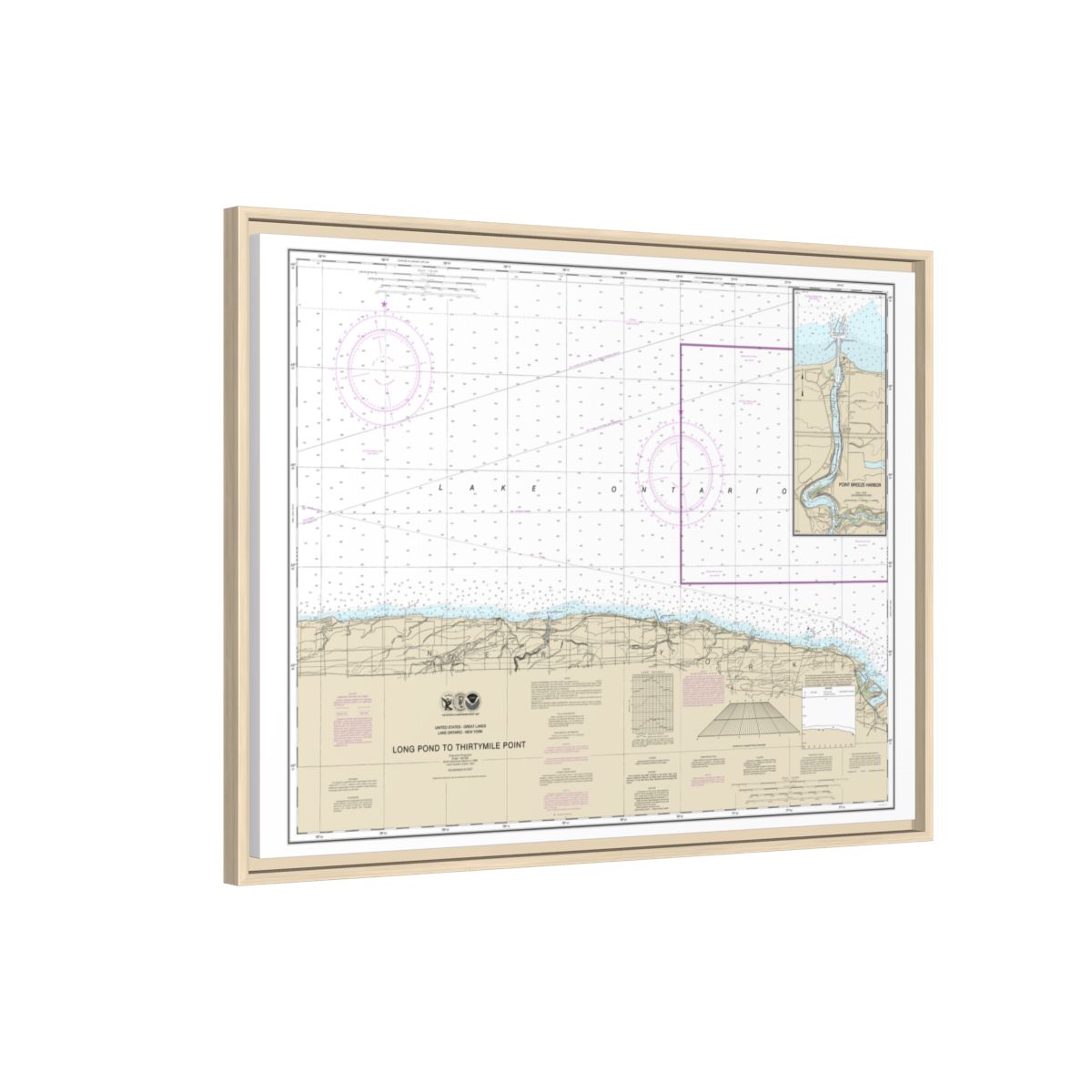 Chart 14805 Long Pond to Thirtymile Point;Point Breeze Harbor - NOAA Nautical Chart Floating Frame Canvas | 32" x 24" | 40" x 30" - Natural side