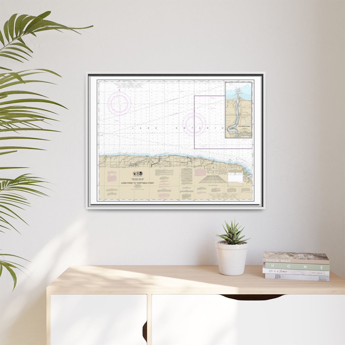 Chart 14805 Long Pond to Thirtymile Point;Point Breeze Harbor - NOAA Nautical Chart Floating Frame Canvas | 32" x 24" | 40" x 30" - White context-1