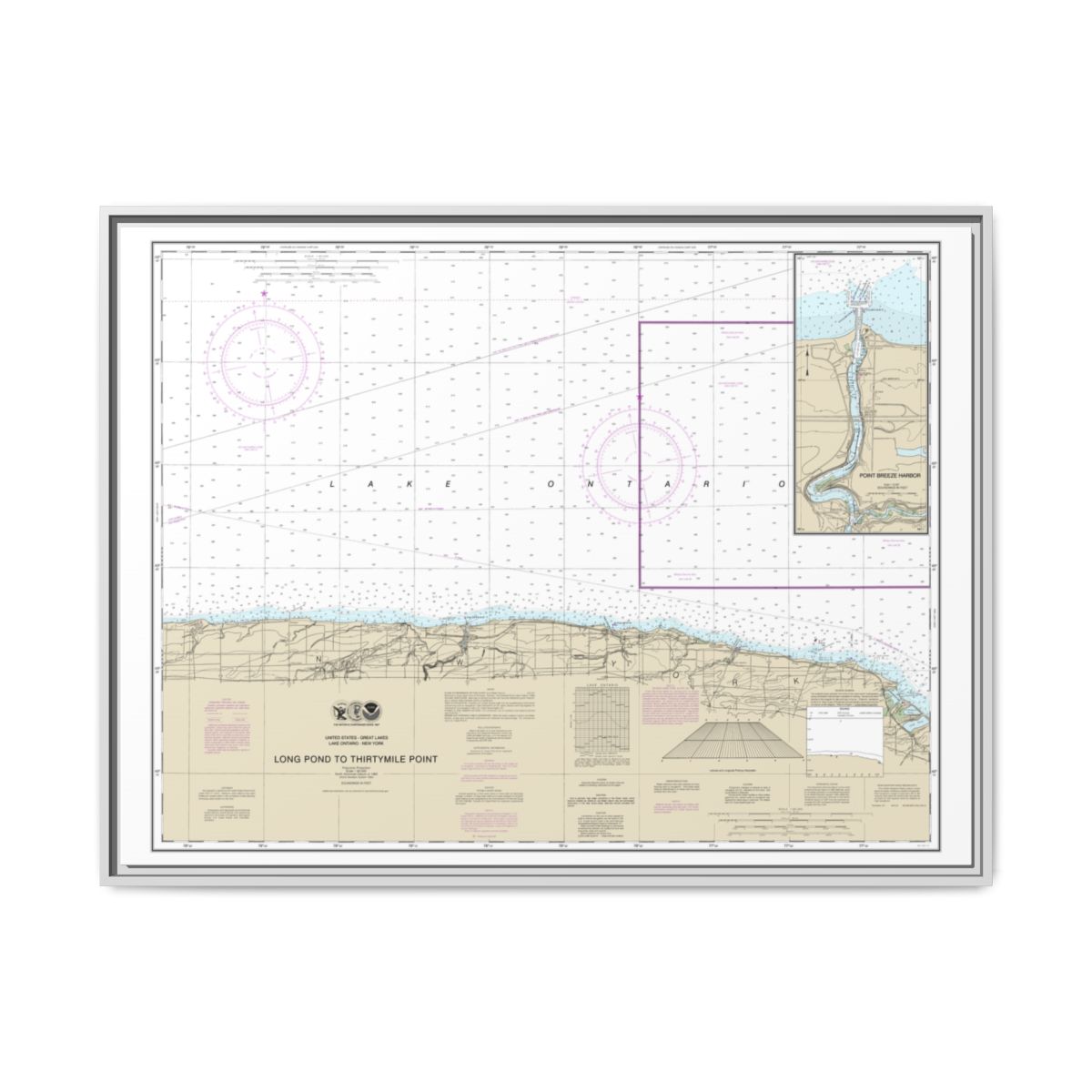 Chart 14805 Long Pond to Thirtymile Point;Point Breeze Harbor - NOAA Nautical Chart Floating Frame Canvas | 32" x 24" | 40" x 30" - White front