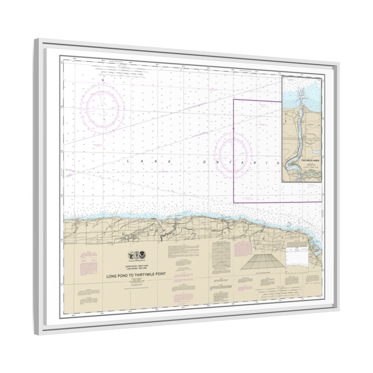 Chart 14805 Long Pond to Thirtymile Point;Point Breeze Harbor - NOAA Nautical Chart Floating Frame Canvas | 32" x 24" | 40" x 30" - White side