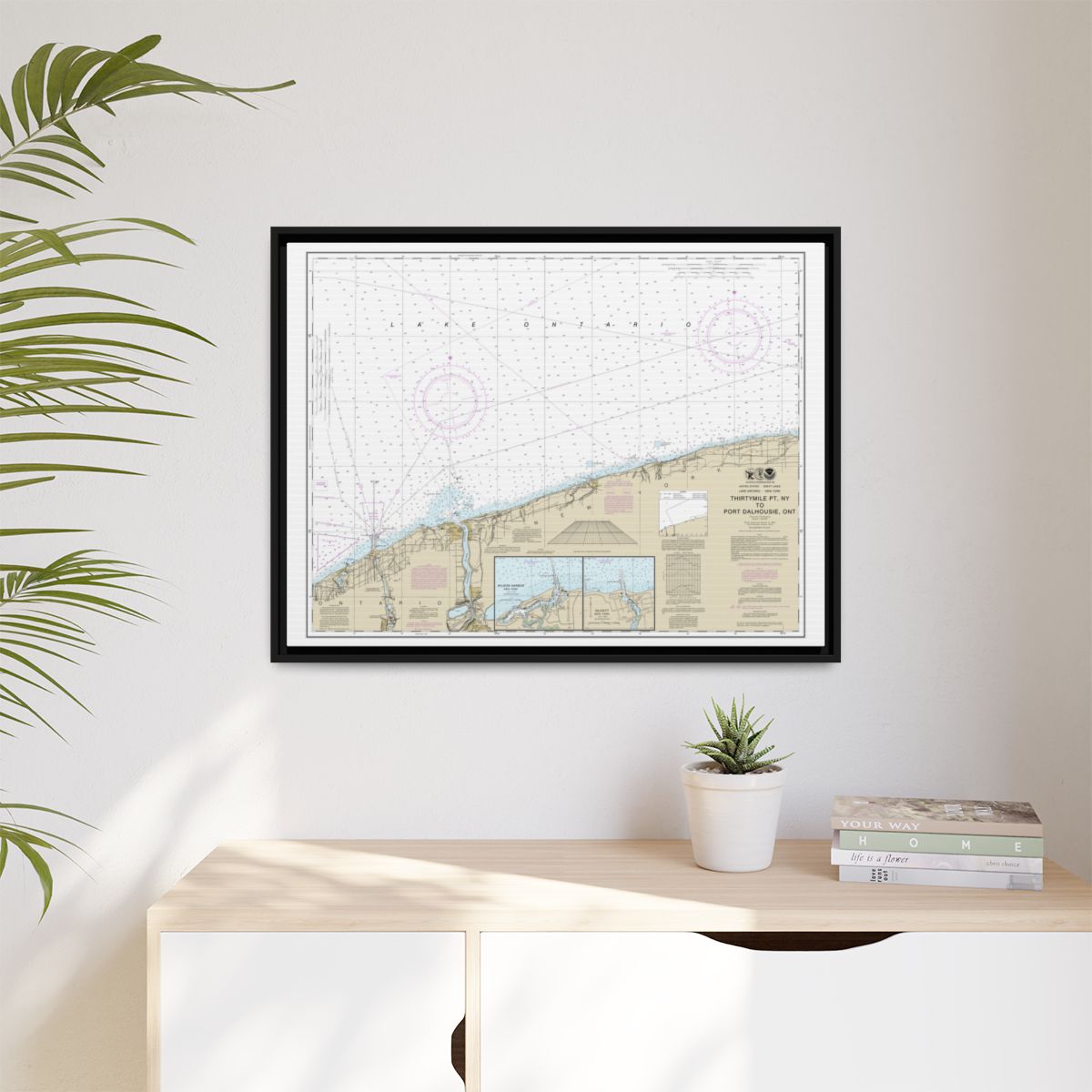 Chart 14806 Thirtymile Point, N.Y., to Port Dalhousie, Ont. - NOAA Nautical Chart Floating Frame Canvas | 32" x 24" | 40" x 30" - Black context-1