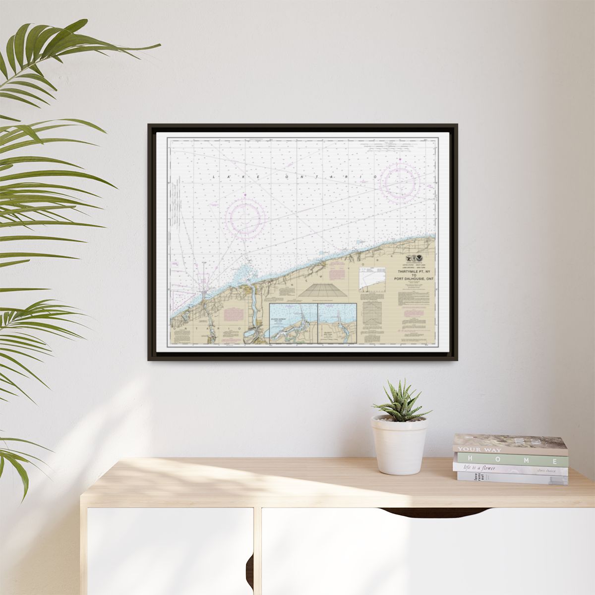 Chart 14806 Thirtymile Point, N.Y., to Port Dalhousie, Ont. - NOAA Nautical Chart Floating Frame Canvas | 32" x 24" | 40" x 30" - Espresso context-1