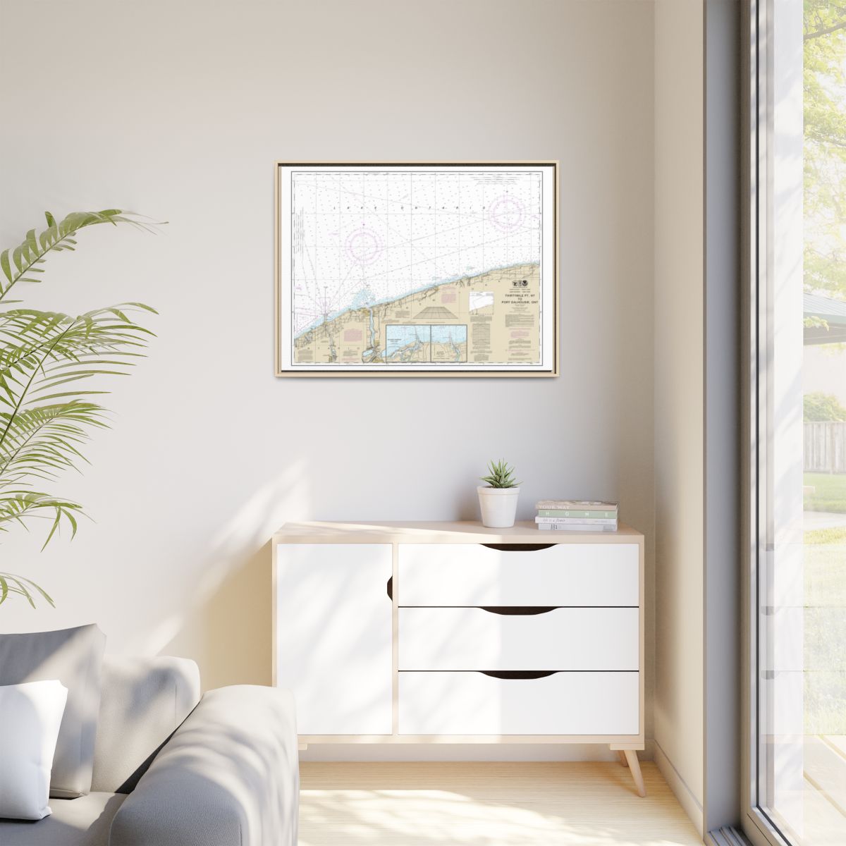 Chart 14806 Thirtymile Point, N.Y., to Port Dalhousie, Ont. - NOAA Nautical Chart Floating Frame Canvas | 32" x 24" | 40" x 30" - Natural context-1