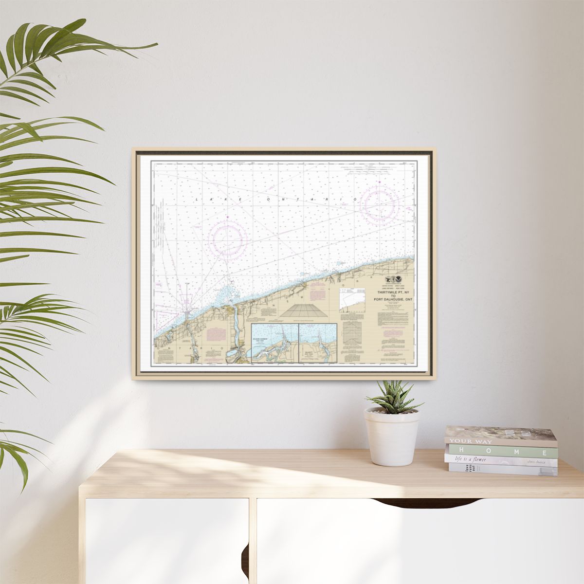 Chart 14806 Thirtymile Point, N.Y., to Port Dalhousie, Ont. - NOAA Nautical Chart Floating Frame Canvas | 32" x 24" | 40" x 30" - Natural context-1