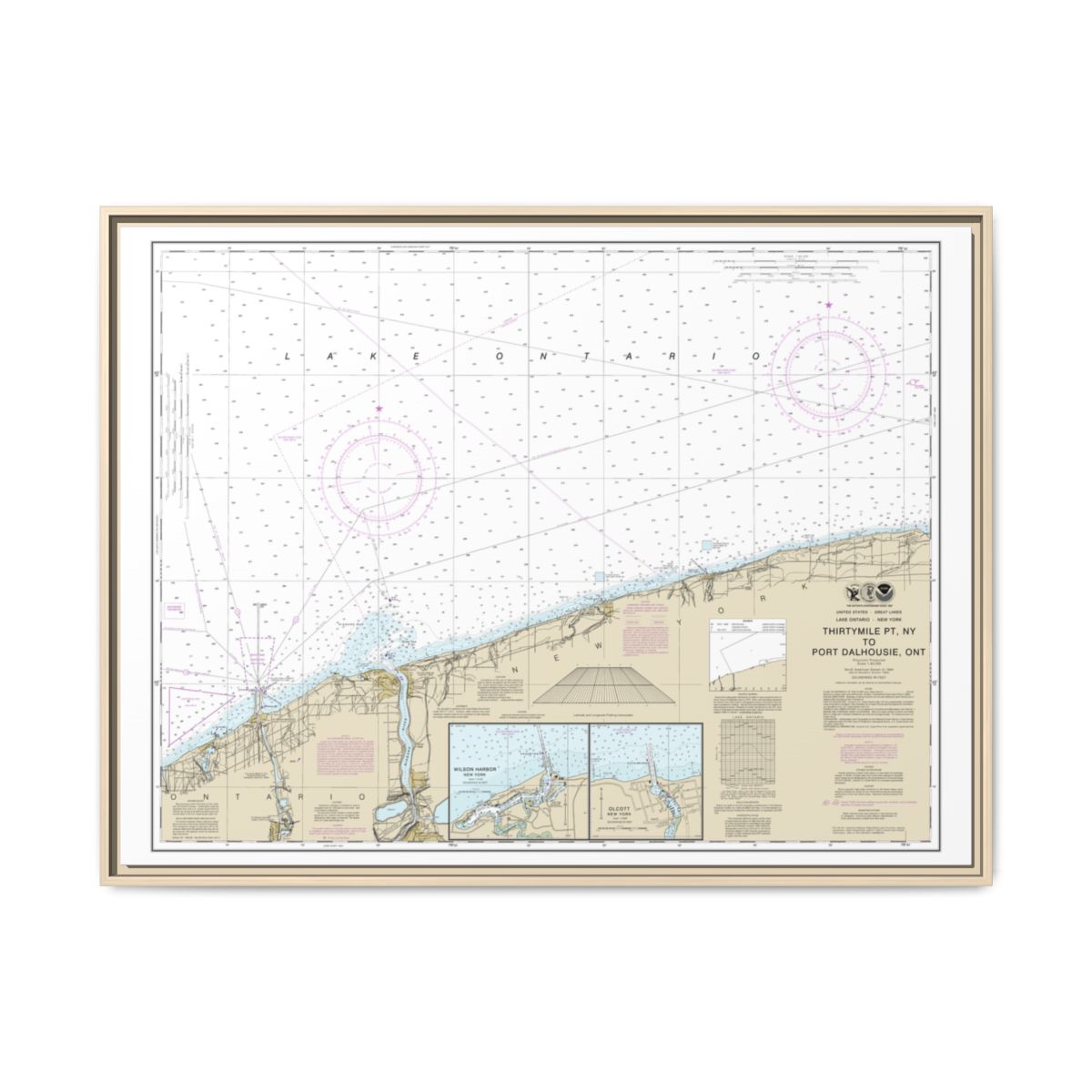 Chart 14806 Thirtymile Point, N.Y., to Port Dalhousie, Ont. - NOAA Nautical Chart Floating Frame Canvas | 32" x 24" | 40" x 30" - Natural front