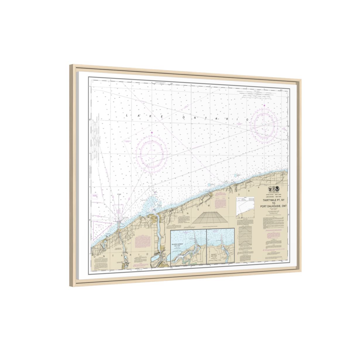 Chart 14806 Thirtymile Point, N.Y., to Port Dalhousie, Ont. - NOAA Nautical Chart Floating Frame Canvas | 32" x 24" | 40" x 30" - Natural side