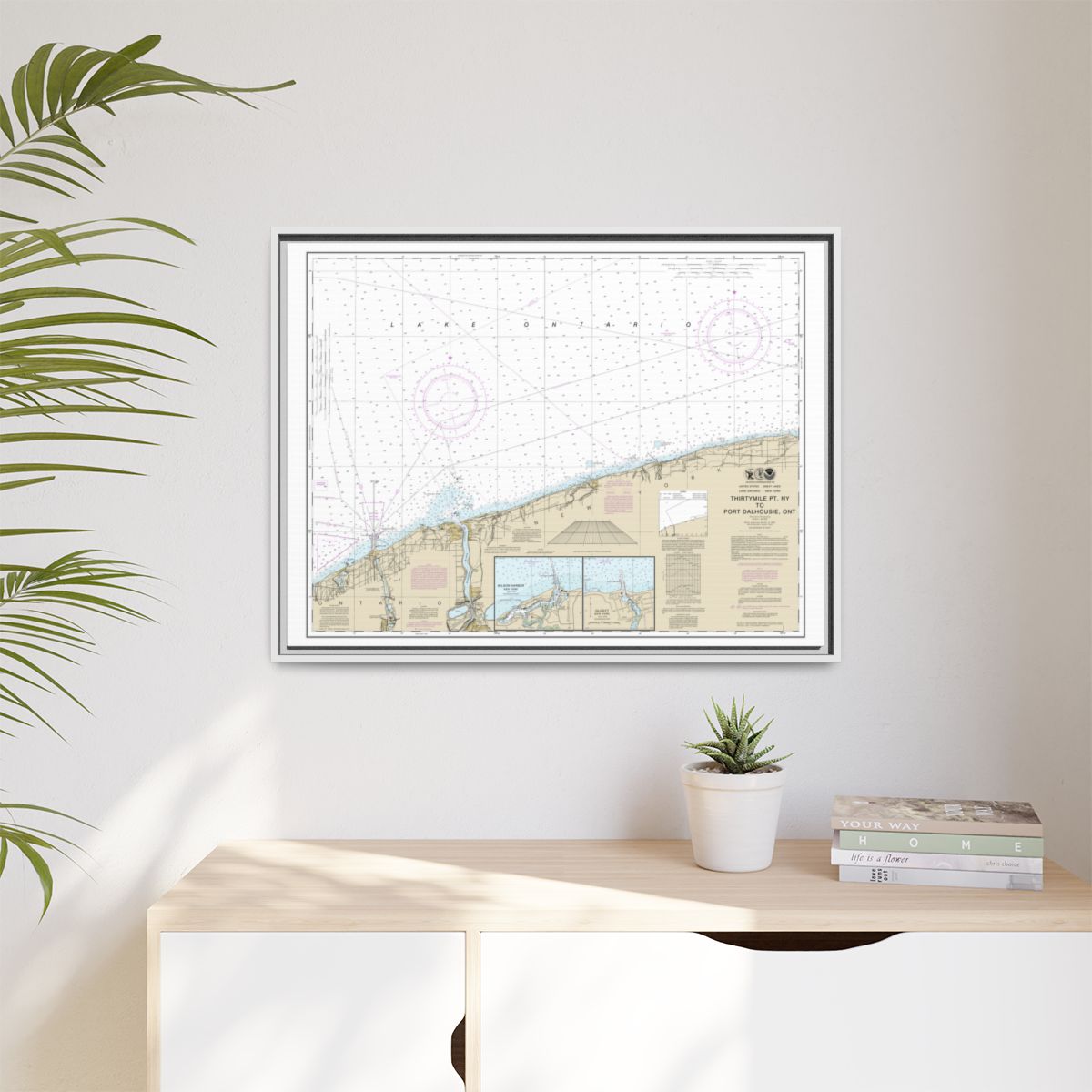 Chart 14806 Thirtymile Point, N.Y., to Port Dalhousie, Ont. - NOAA Nautical Chart Floating Frame Canvas | 32" x 24" | 40" x 30" - White context-1