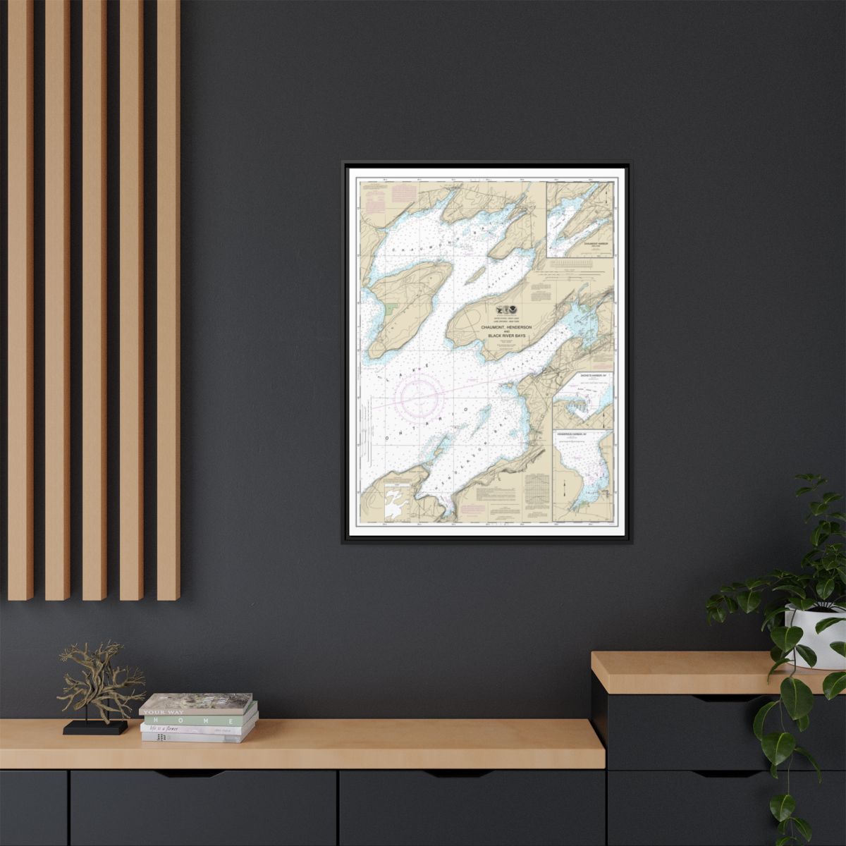 Chart 14811 Chaumont, Henderson and Black River Bays;Sackets Harbor;Henderson Harbor;Chaumont Harbor - NOAA Nautical Chart Floating Frame Canvas | 24" x 32" | 30" x 40" - Black context-2