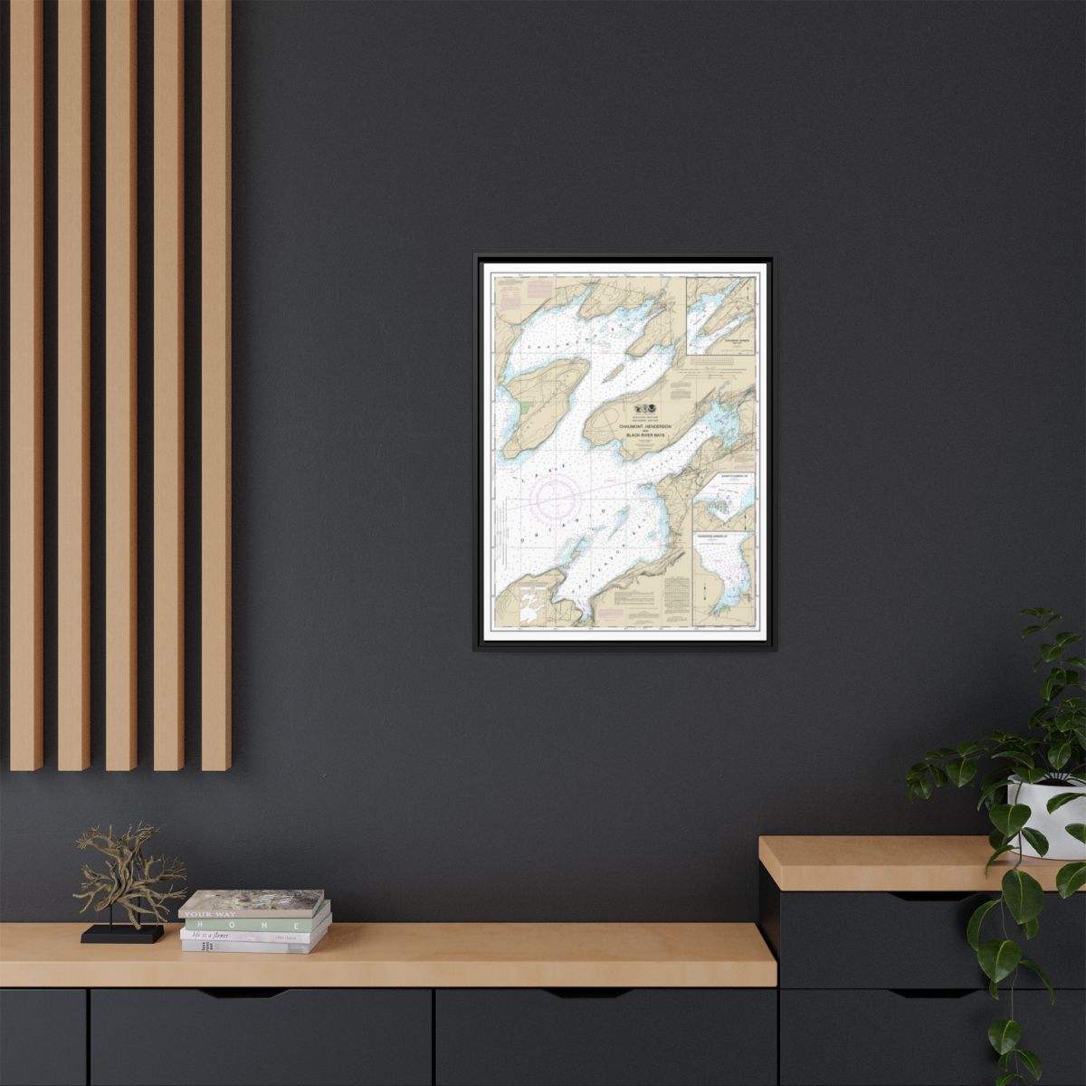 Chart 14811 Chaumont, Henderson and Black River Bays;Sackets Harbor;Henderson Harbor;Chaumont Harbor - NOAA Nautical Chart Floating Frame Canvas | 24" x 32" | 30" x 40" - Black context-2