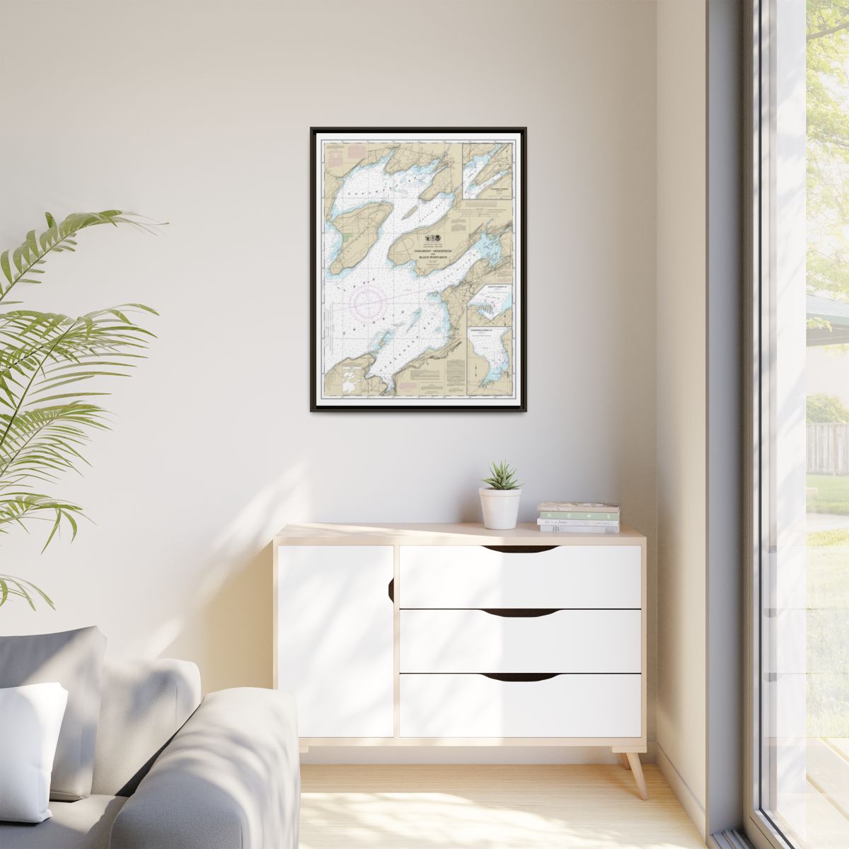 Chart 14811 Chaumont, Henderson and Black River Bays;Sackets Harbor;Henderson Harbor;Chaumont Harbor - NOAA Nautical Chart Floating Frame Canvas | 24" x 32" | 30" x 40" - Espresso context-1