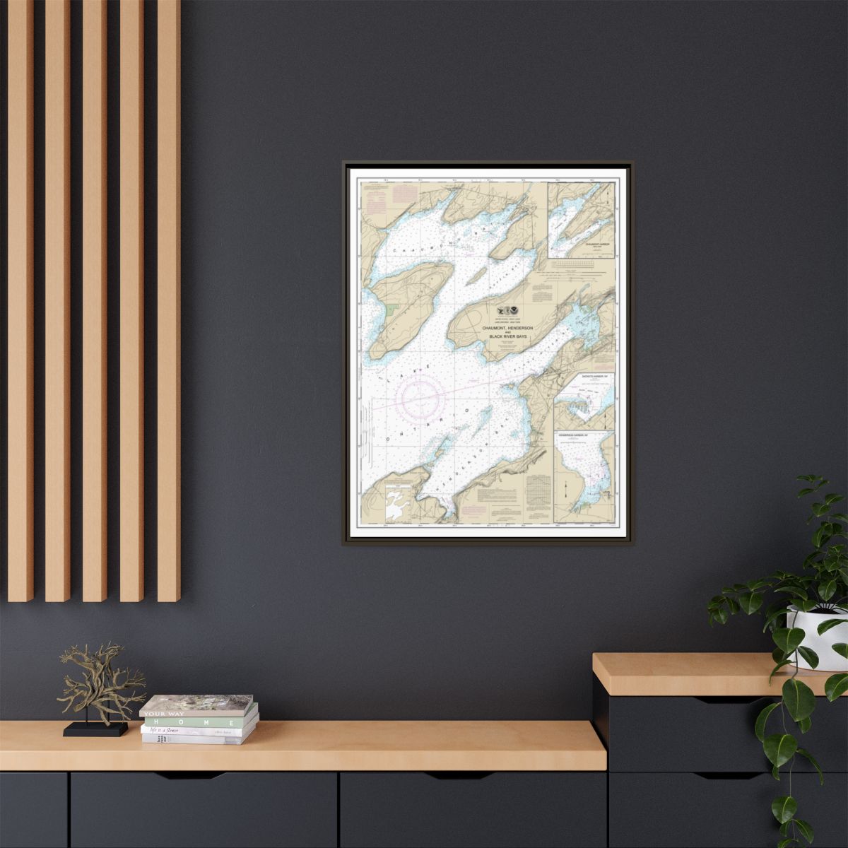 Chart 14811 Chaumont, Henderson and Black River Bays;Sackets Harbor;Henderson Harbor;Chaumont Harbor - NOAA Nautical Chart Floating Frame Canvas | 24" x 32" | 30" x 40" - Espresso context-2