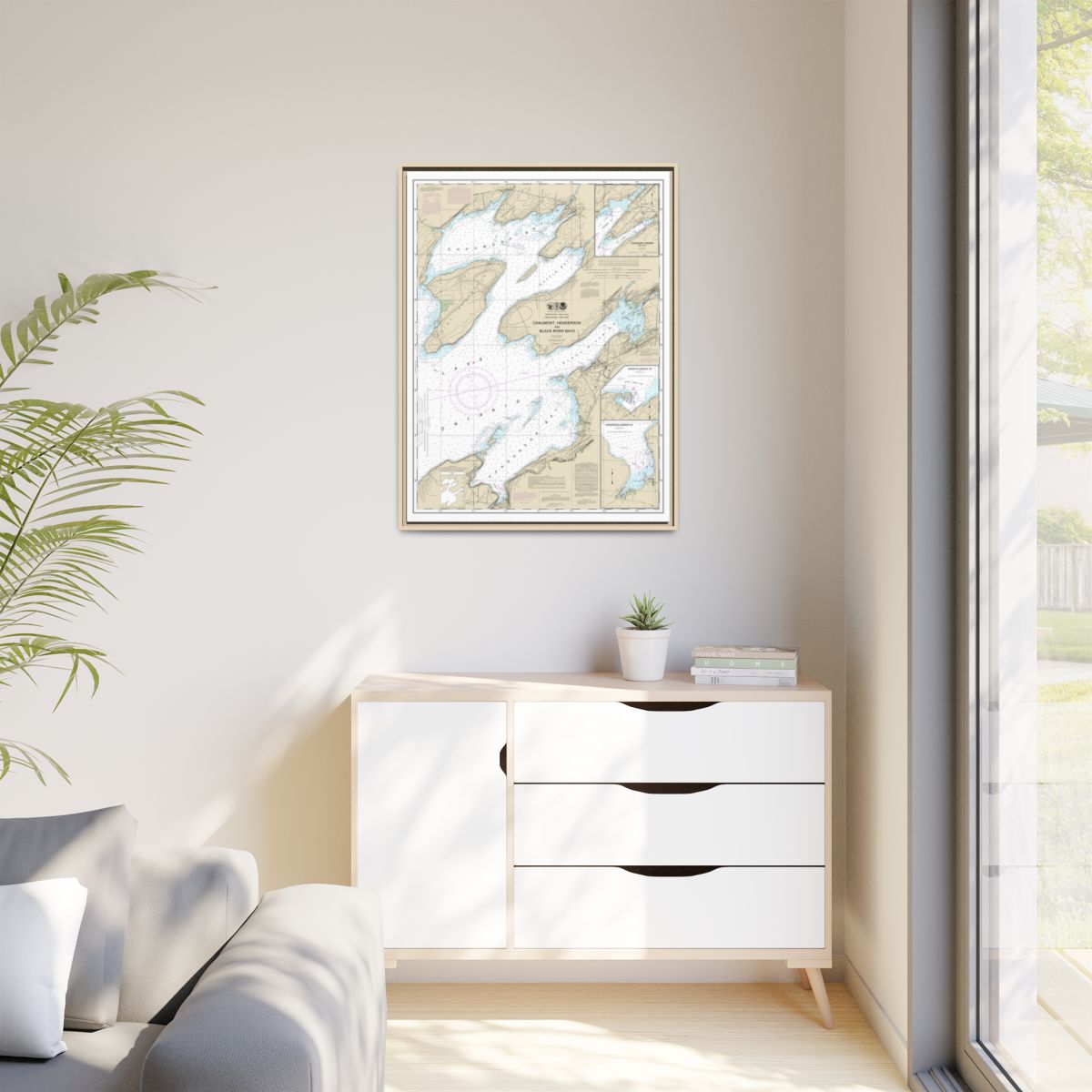 Chart 14811 Chaumont, Henderson and Black River Bays;Sackets Harbor;Henderson Harbor;Chaumont Harbor - NOAA Nautical Chart Floating Frame Canvas | 24" x 32" | 30" x 40" - Natural context-1