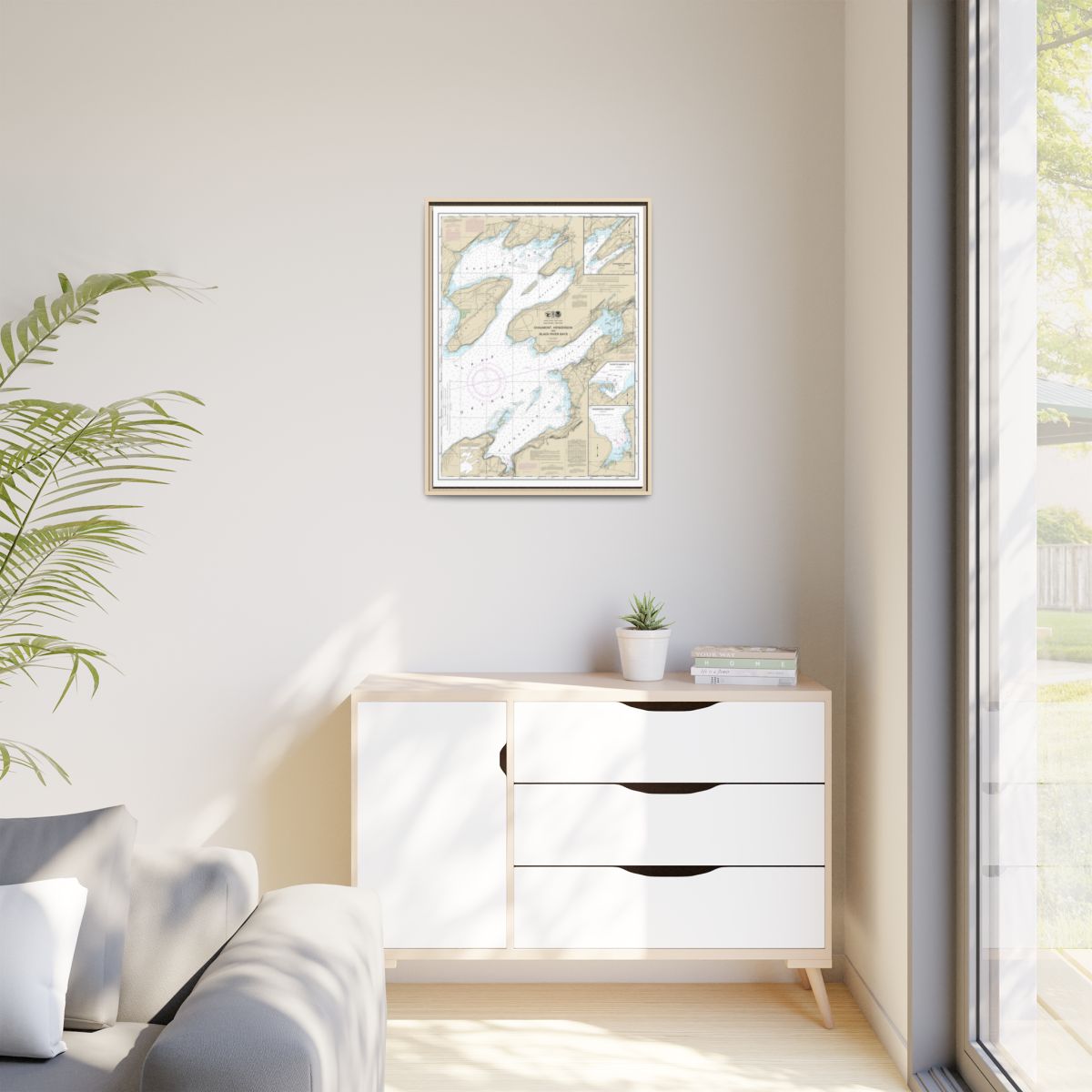 Chart 14811 Chaumont, Henderson and Black River Bays;Sackets Harbor;Henderson Harbor;Chaumont Harbor - NOAA Nautical Chart Floating Frame Canvas | 24" x 32" | 30" x 40" - Natural context-1