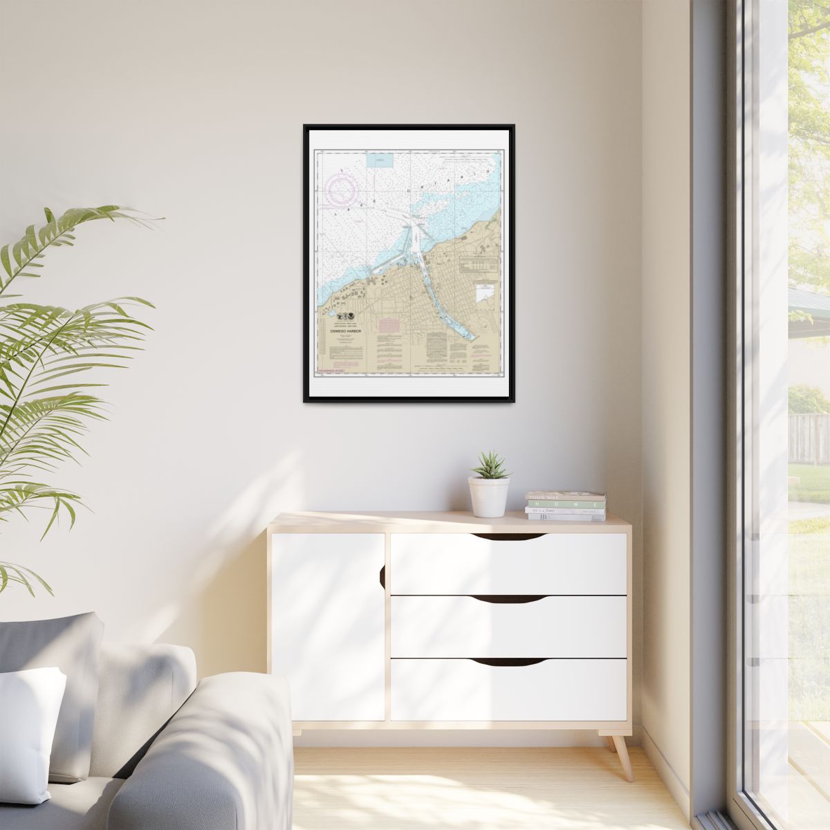 Chart 14813 Oswego Harbor - NOAA Nautical Chart Floating Frame Canvas | 24" x 32" | 30" x 40" - Black context-1
