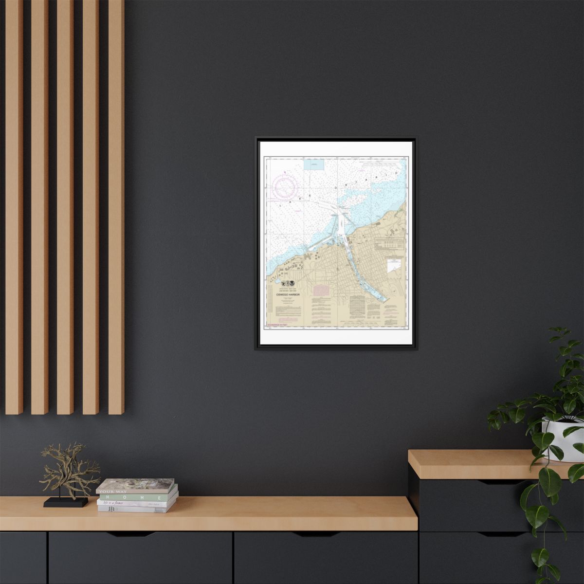 Chart 14813 Oswego Harbor - NOAA Nautical Chart Floating Frame Canvas | 24" x 32" | 30" x 40" - Black context-2