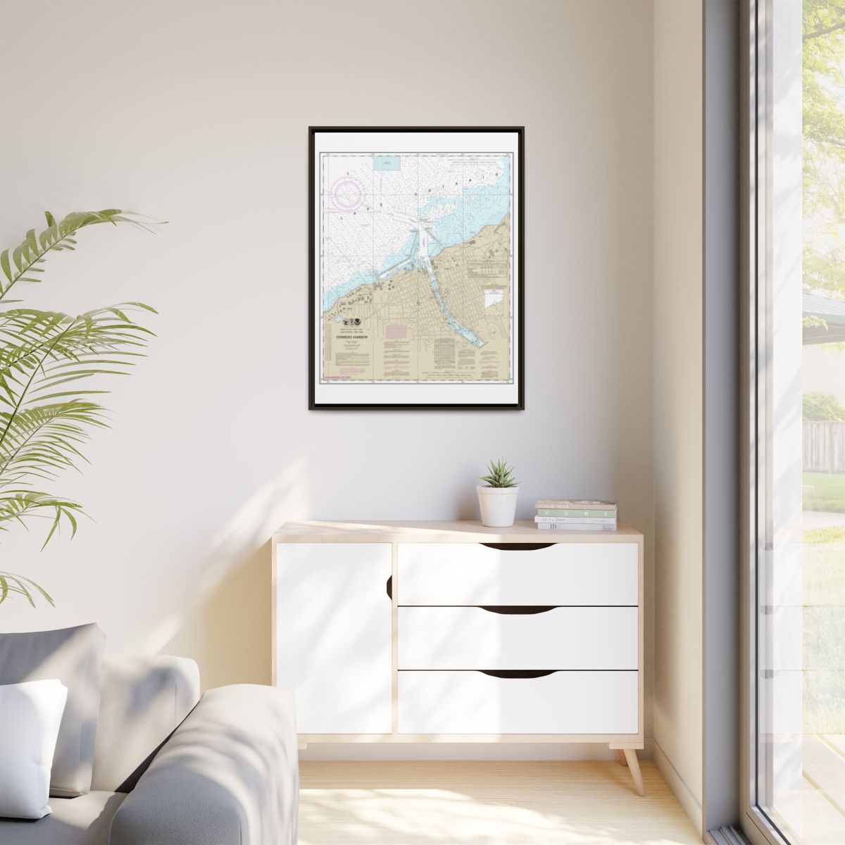 Chart 14813 Oswego Harbor - NOAA Nautical Chart Floating Frame Canvas | 24" x 32" | 30" x 40" - Espresso context-1