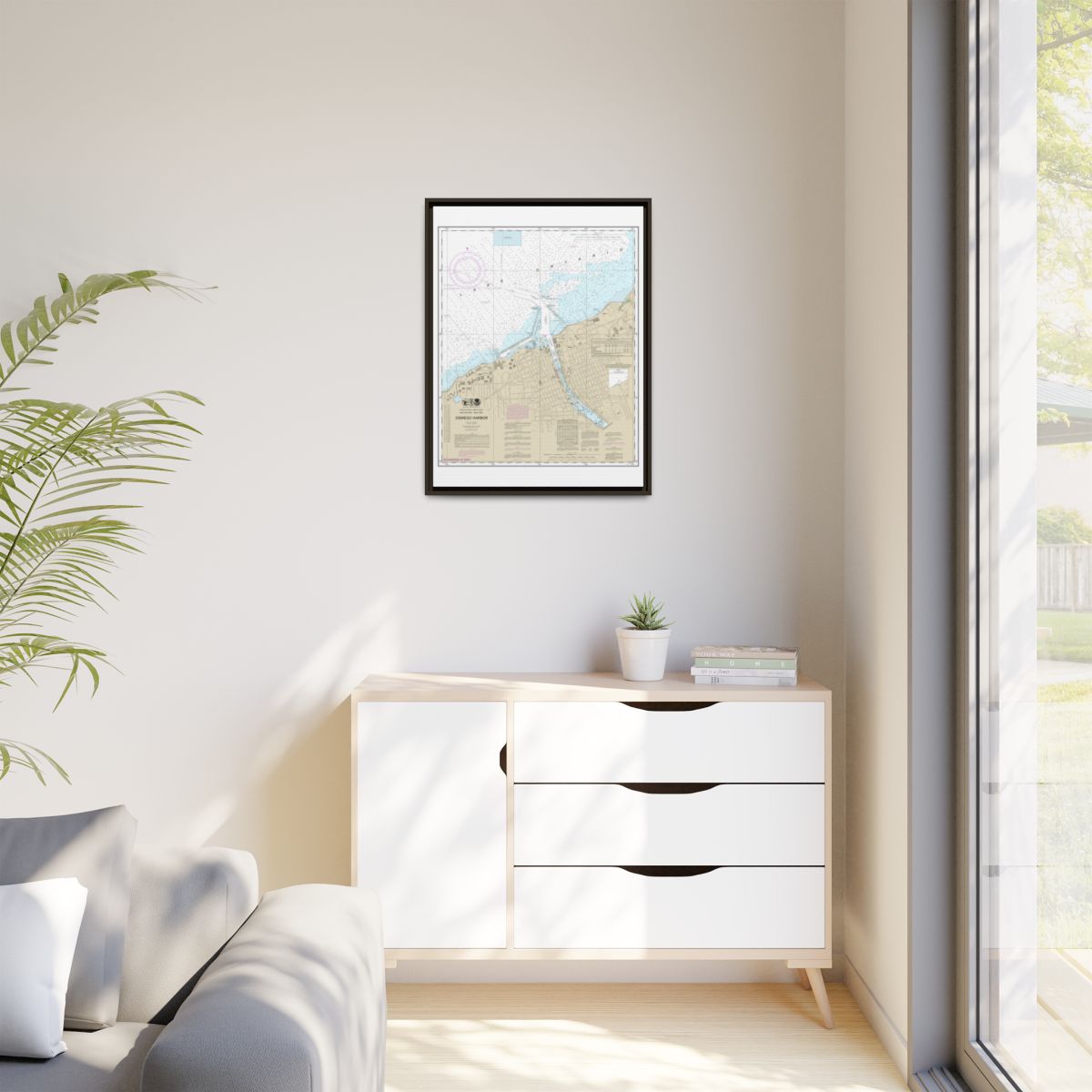 Chart 14813 Oswego Harbor - NOAA Nautical Chart Floating Frame Canvas | 24" x 32" | 30" x 40" - Espresso context-1
