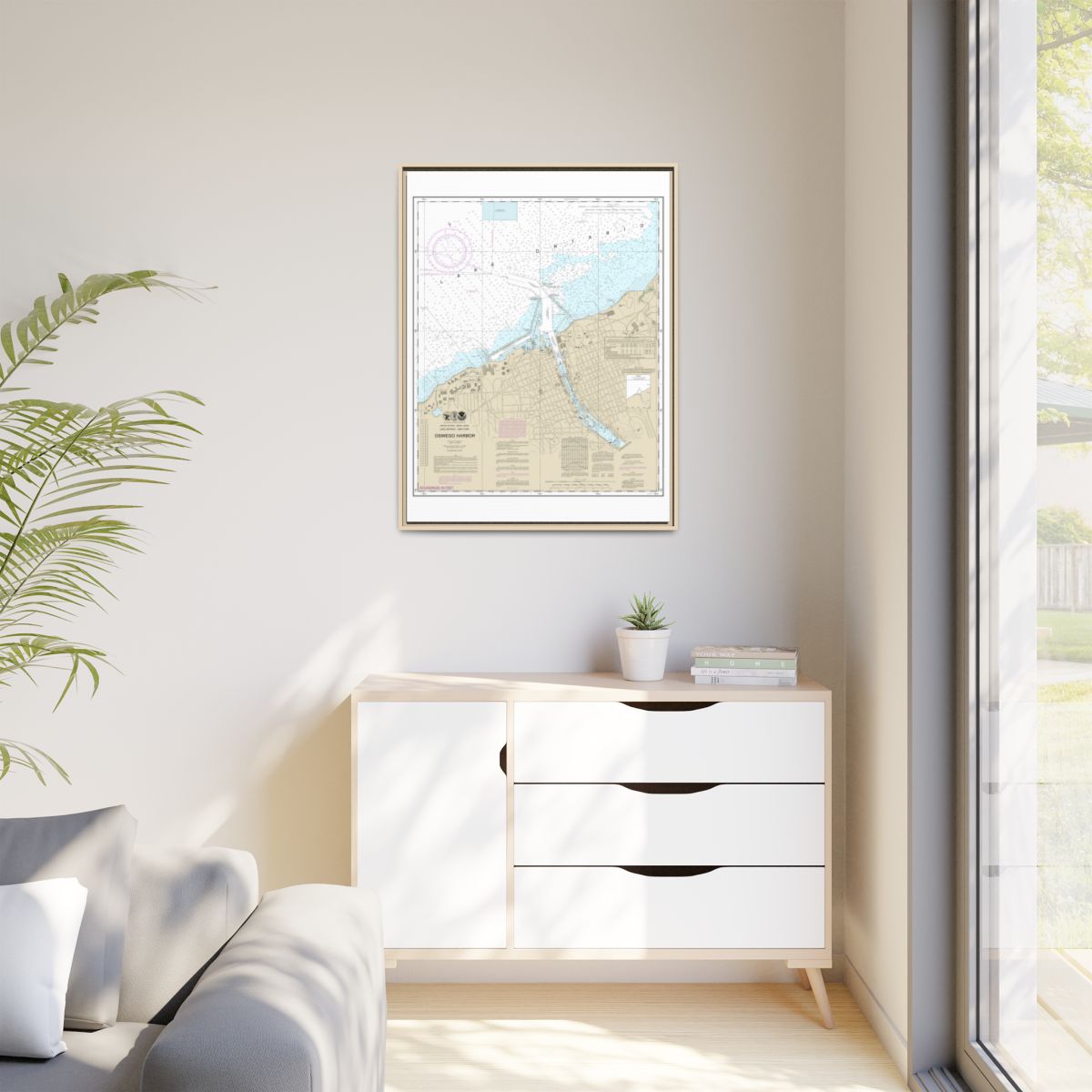 Chart 14813 Oswego Harbor - NOAA Nautical Chart Floating Frame Canvas | 24" x 32" | 30" x 40" - Natural context-1