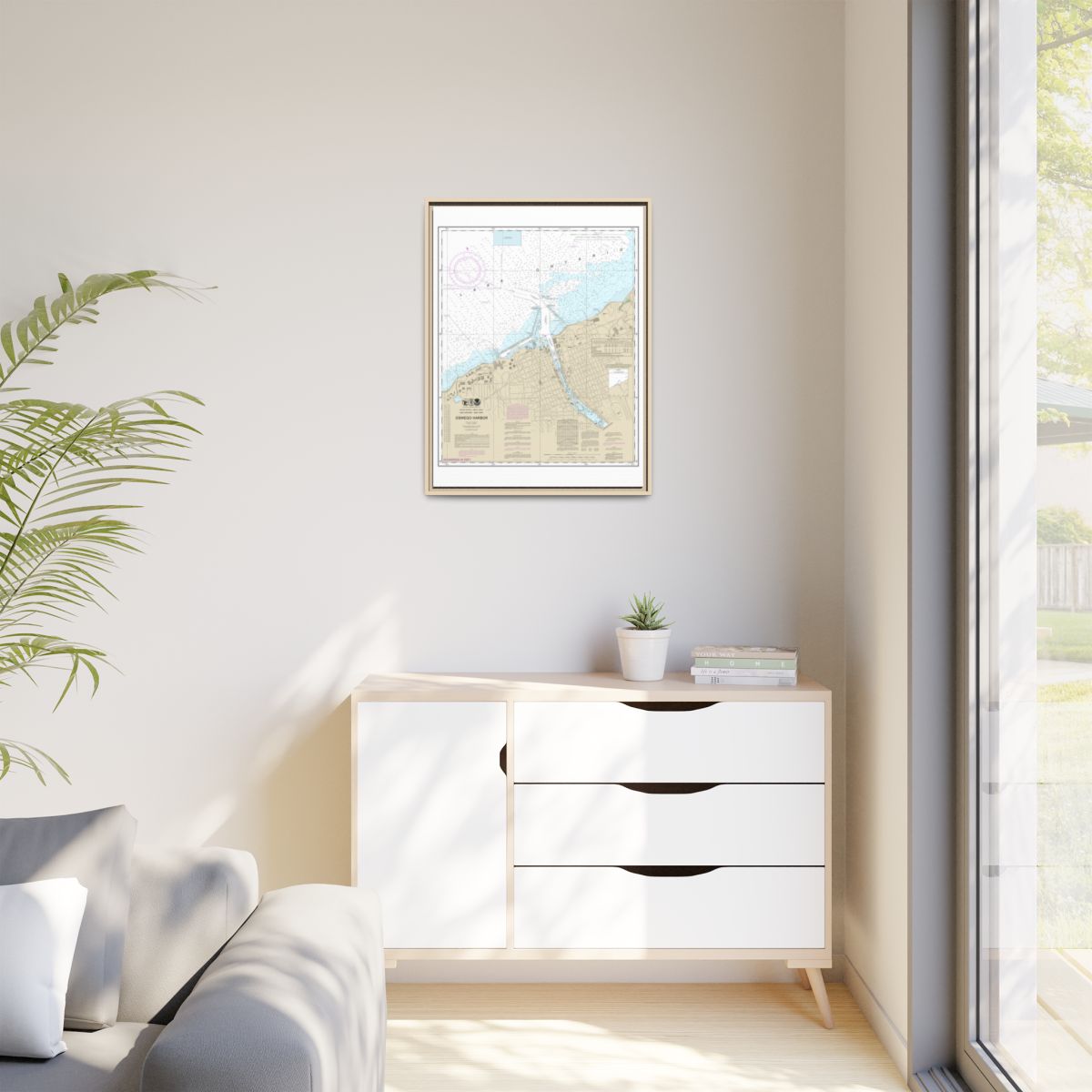 Chart 14813 Oswego Harbor - NOAA Nautical Chart Floating Frame Canvas | 24" x 32" | 30" x 40" - Natural context-1