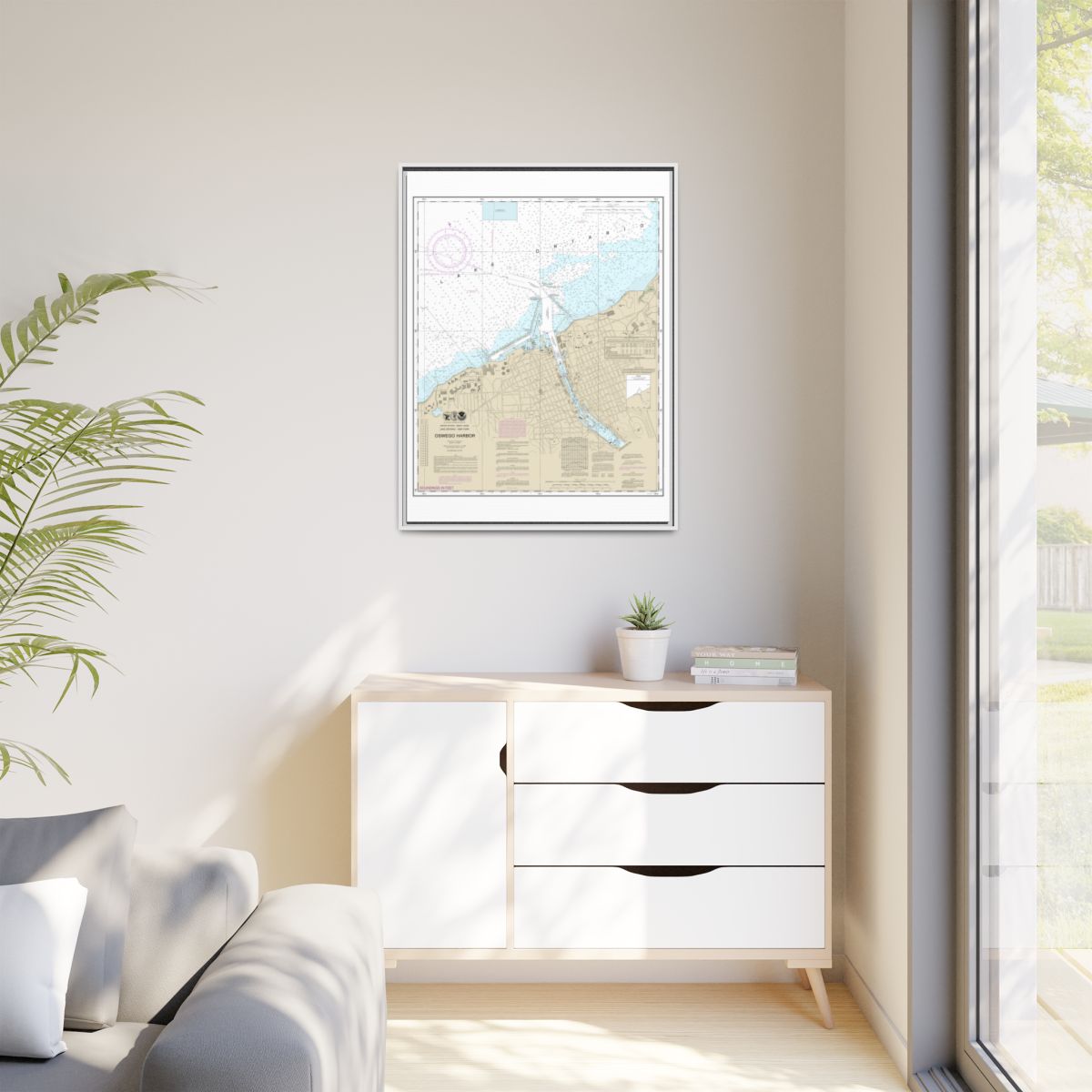 Chart 14813 Oswego Harbor - NOAA Nautical Chart Floating Frame Canvas | 24" x 32" | 30" x 40" - White context-1