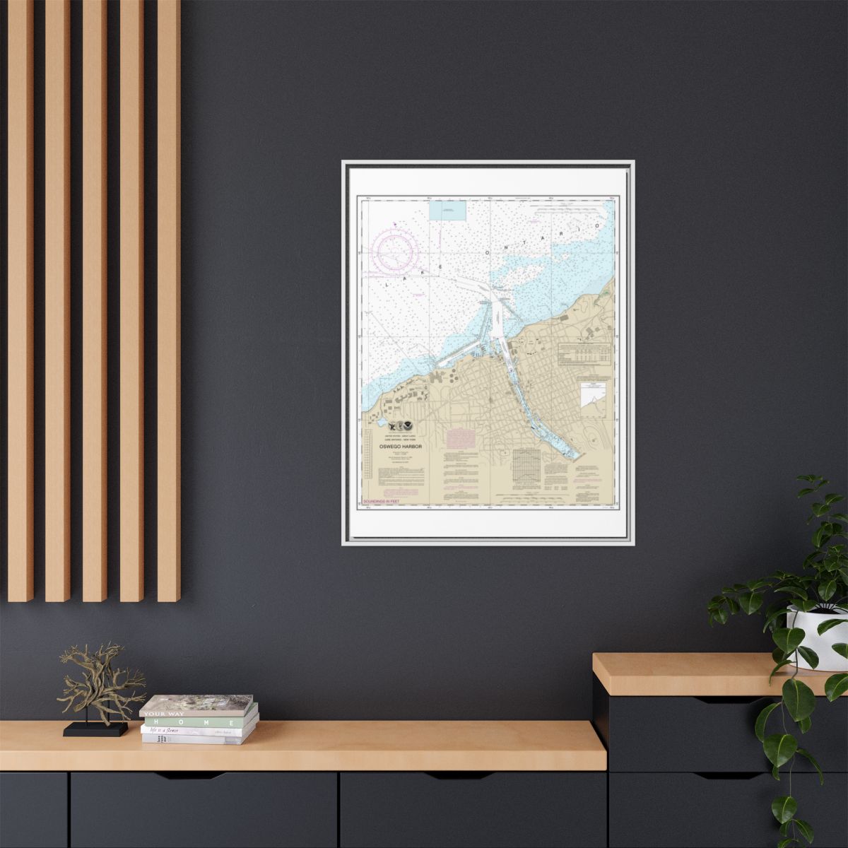 Chart 14813 Oswego Harbor - NOAA Nautical Chart Floating Frame Canvas | 24" x 32" | 30" x 40" - White context-2