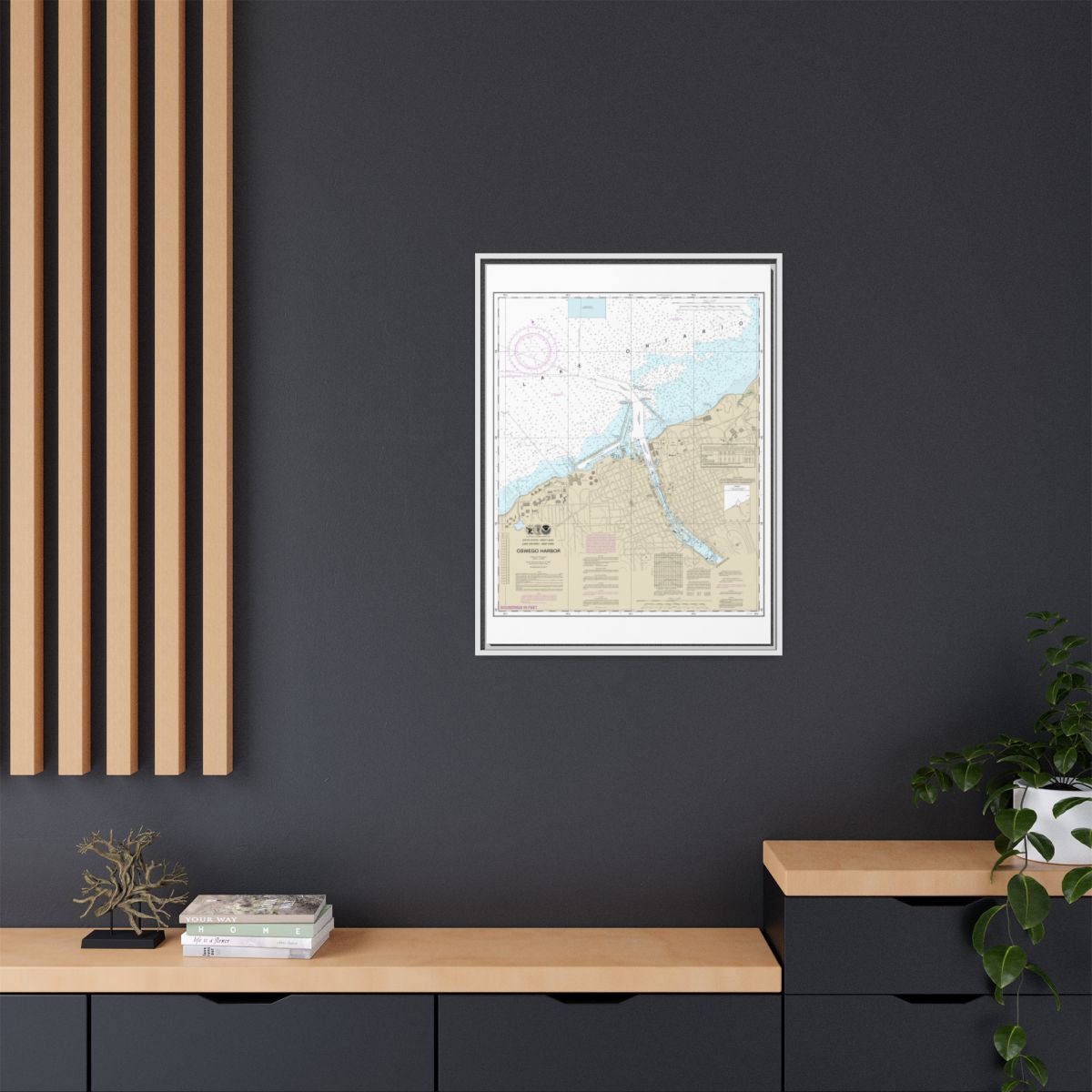 Chart 14813 Oswego Harbor - NOAA Nautical Chart Floating Frame Canvas | 24" x 32" | 30" x 40" - White context-2