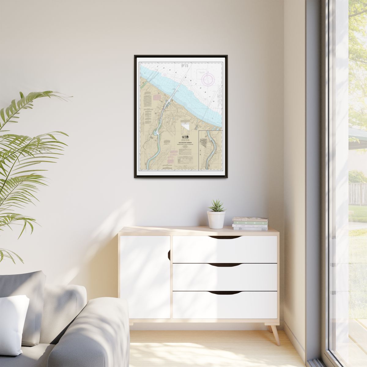 Chart 14815 Rochester Harbor, including Genessee River to head of navigation - NOAA Nautical Chart Floating Frame Canvas | 24" x 32" | 30" x 40" - Espresso context-1