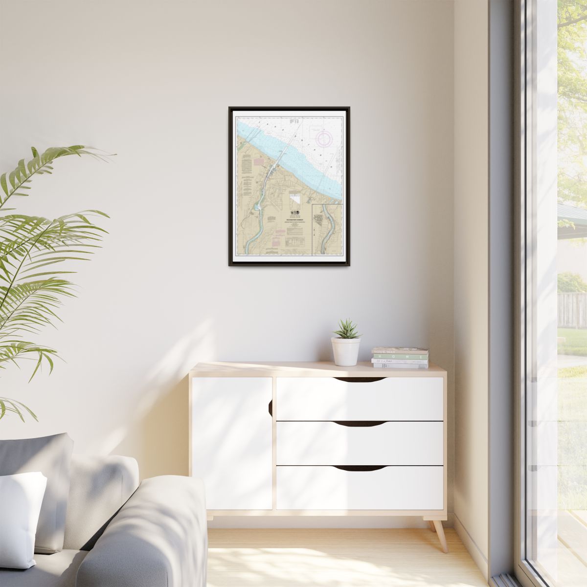 Chart 14815 Rochester Harbor, including Genessee River to head of navigation - NOAA Nautical Chart Floating Frame Canvas | 24" x 32" | 30" x 40" - Espresso context-1