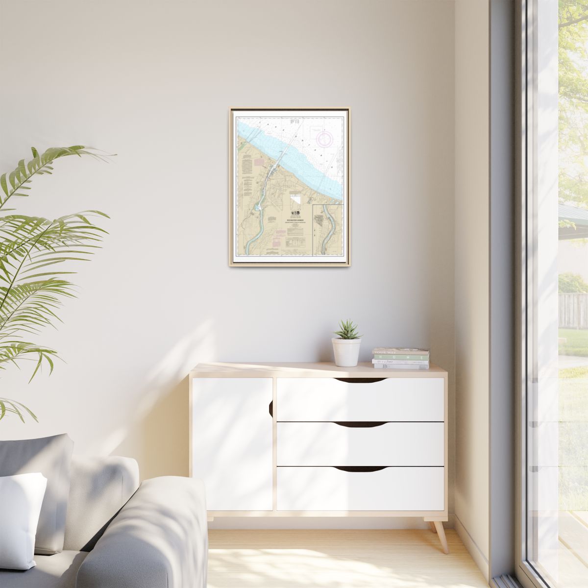 Chart 14815 Rochester Harbor, including Genessee River to head of navigation - NOAA Nautical Chart Floating Frame Canvas | 24" x 32" | 30" x 40" - Natural context-1