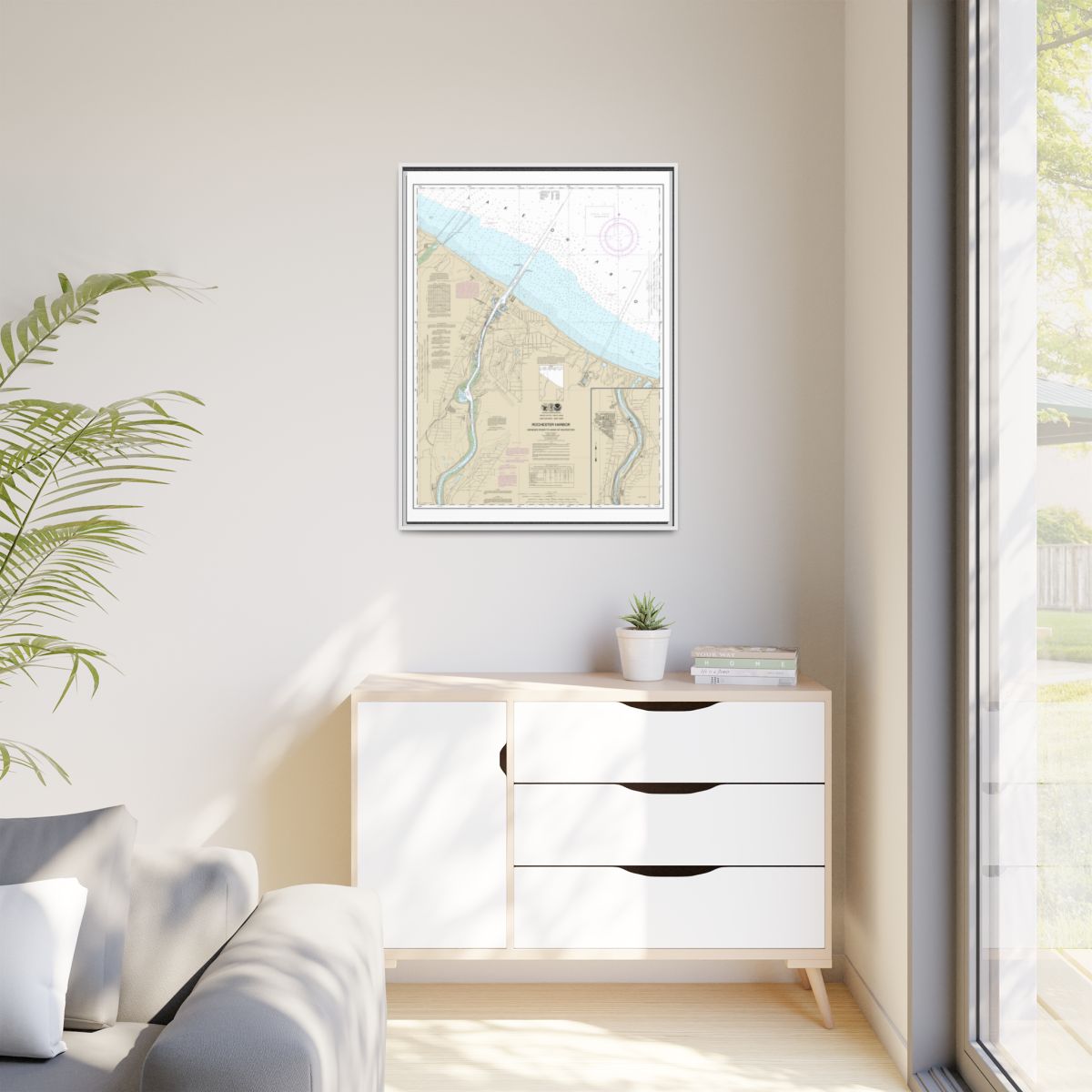 Chart 14815 Rochester Harbor, including Genessee River to head of navigation - NOAA Nautical Chart Floating Frame Canvas | 24" x 32" | 30" x 40" - White context-1